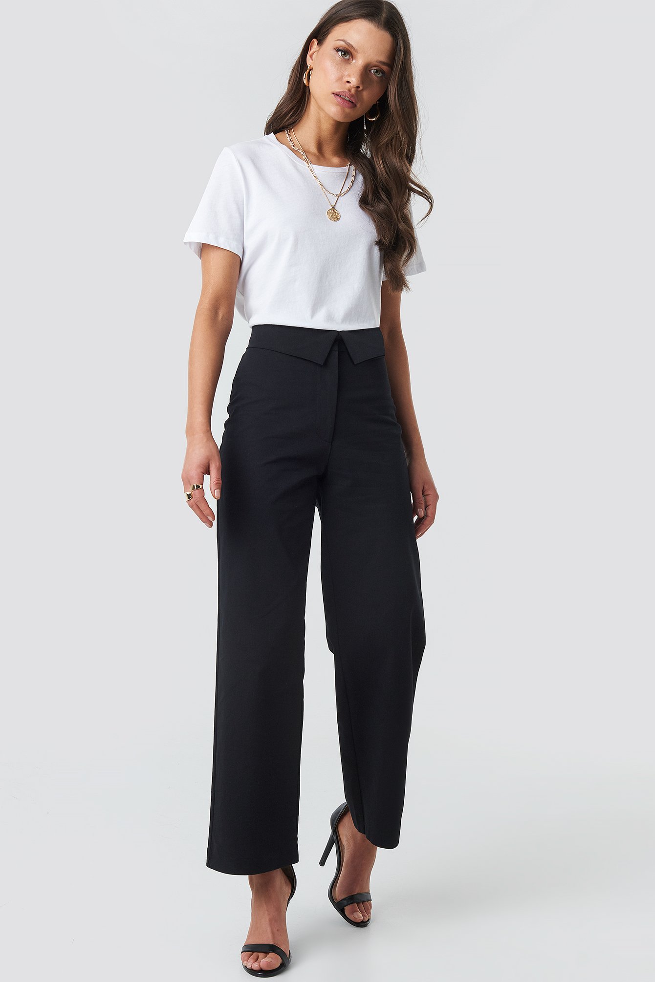 Turn Down Cotton Blend Pants Black | NA-KD