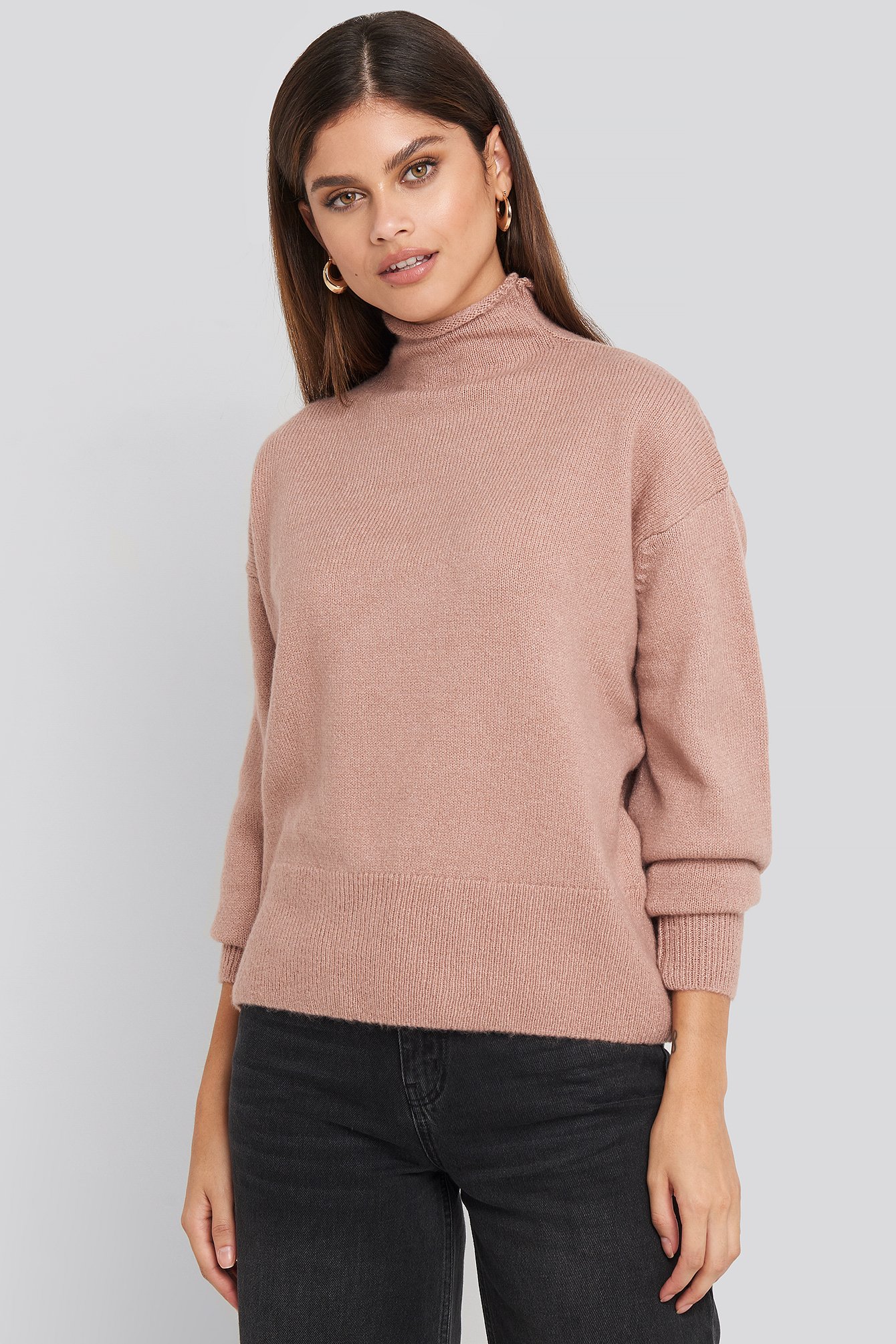 Turtleneck Oversized Knitted Sweater Pink | na-kd.com