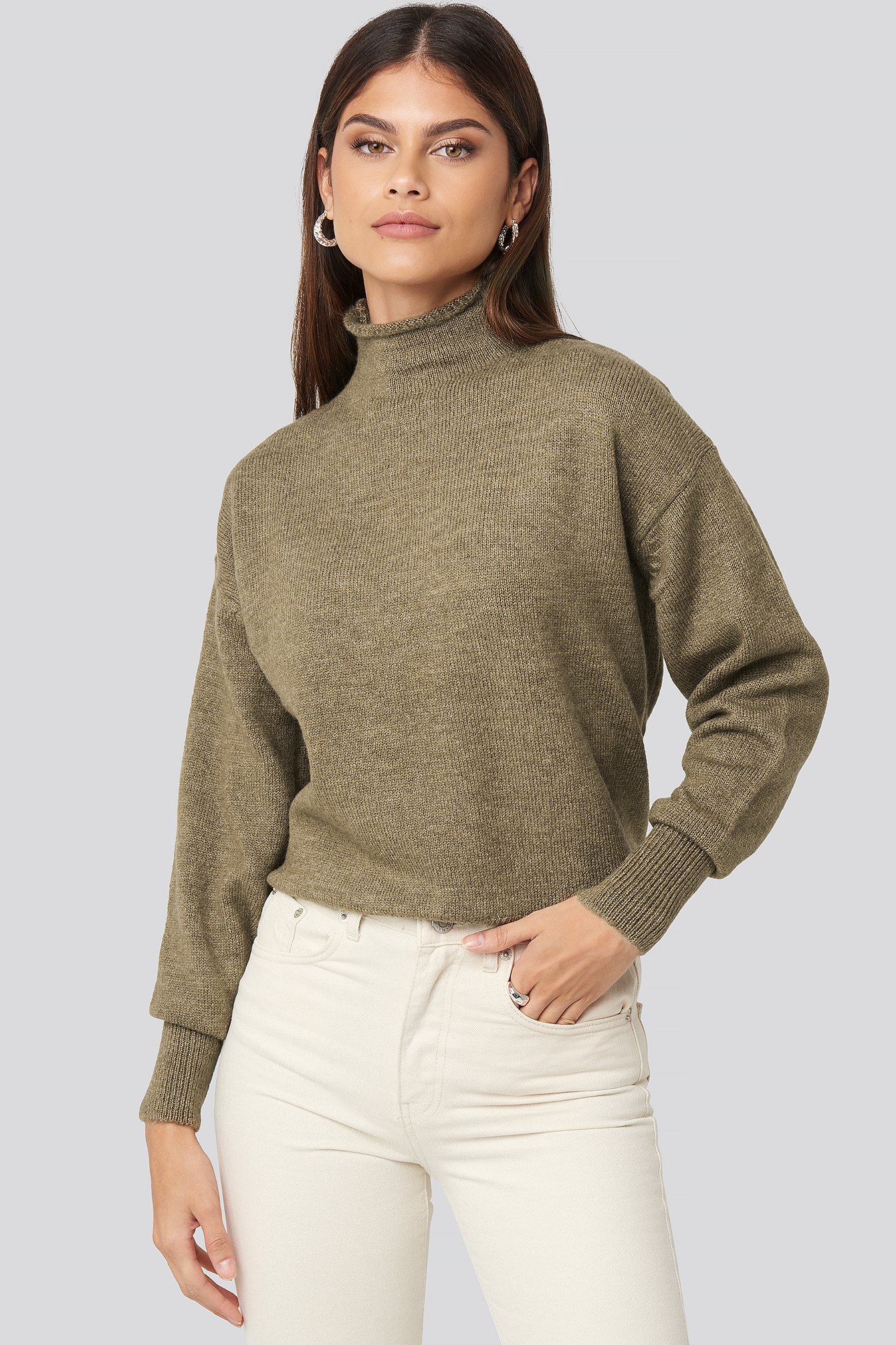 Turtleneck Oversized Knitted Sweater Brown | NA-KD