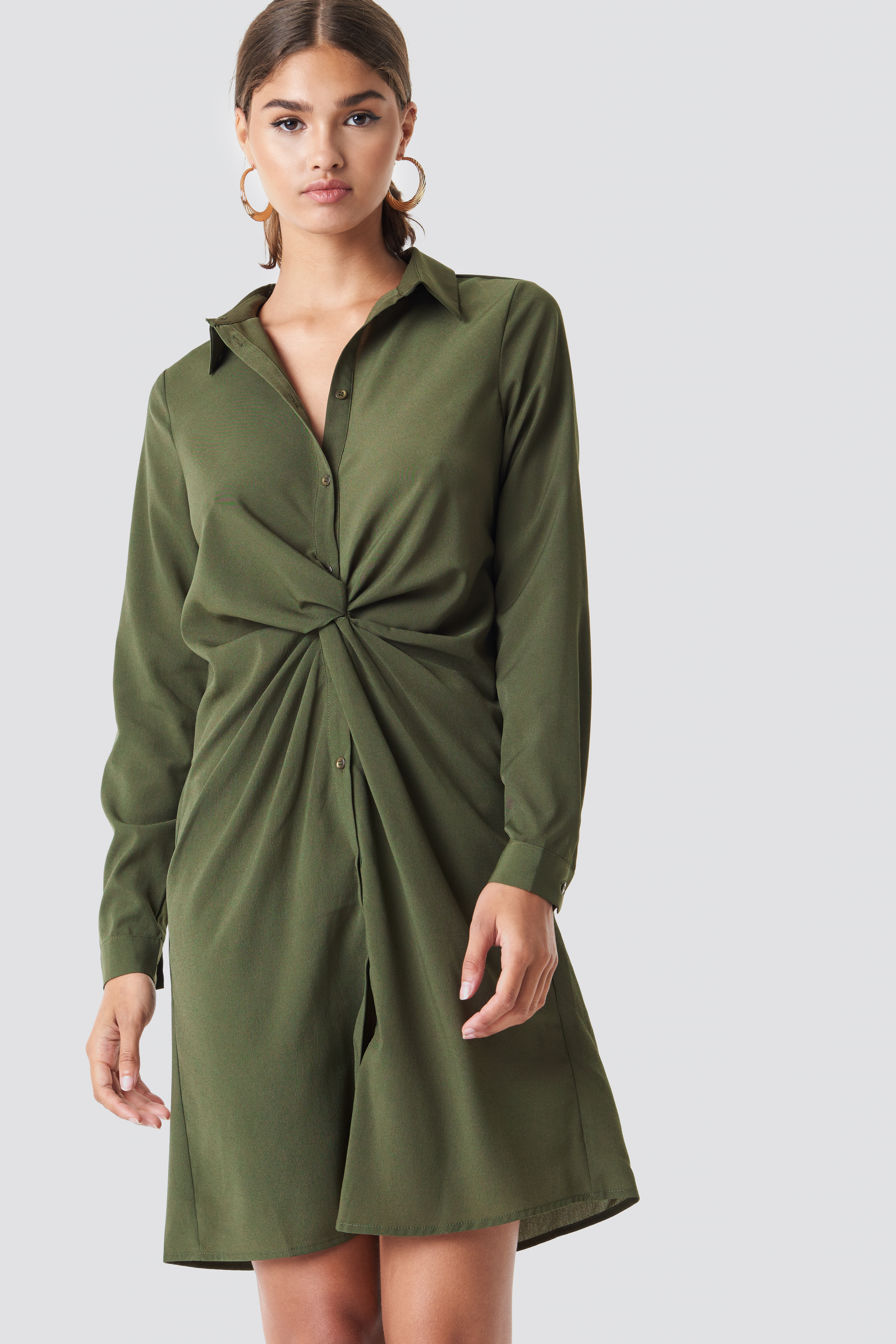 Twist Detail Shirt Dress Khaki Green | na-kd.com - 3796 x 5694 jpeg 2506kB