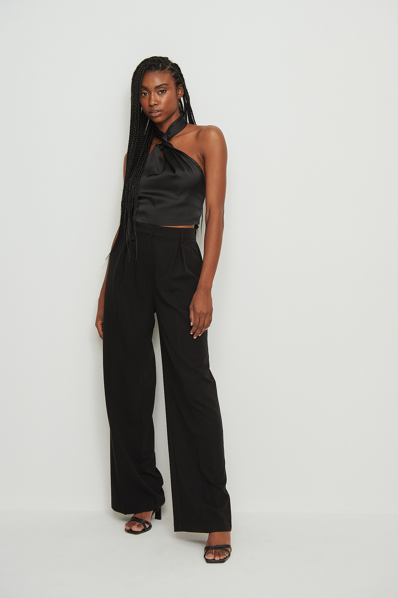 Recycled Twist Front Satin Top Black Na