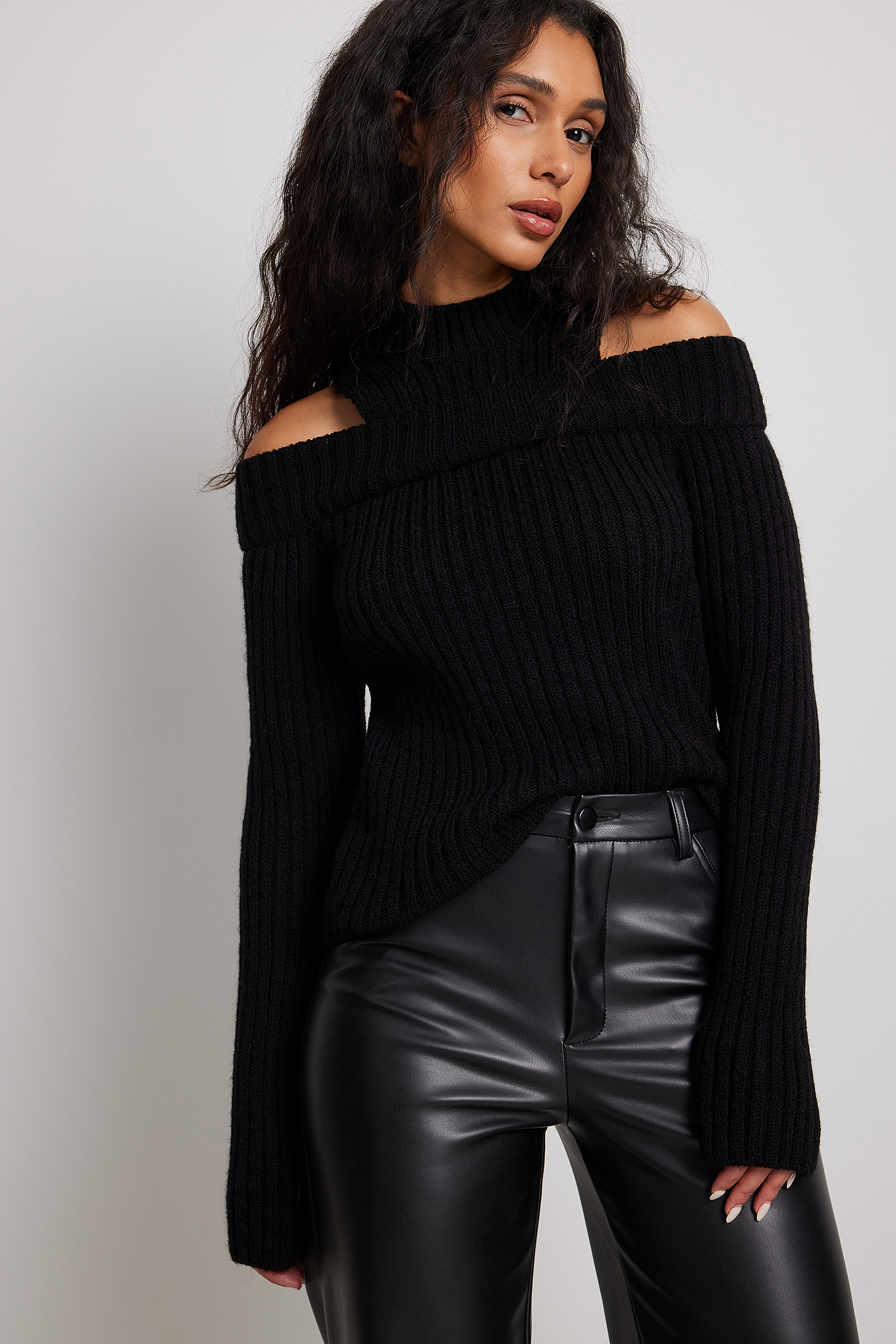 Two-In-One Rib Knitted Sweater Black | NA-KD