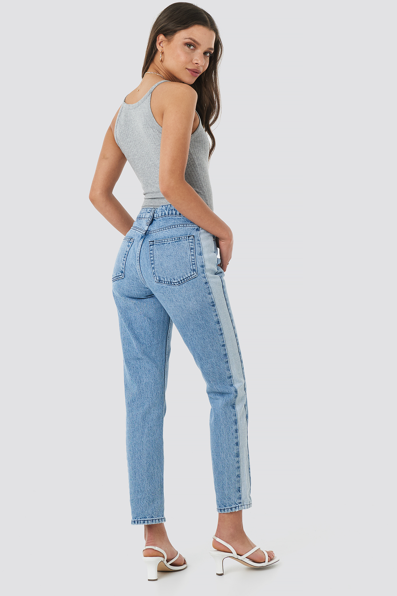 Two Tone Side Panel Jeans Blue | na-kd.com