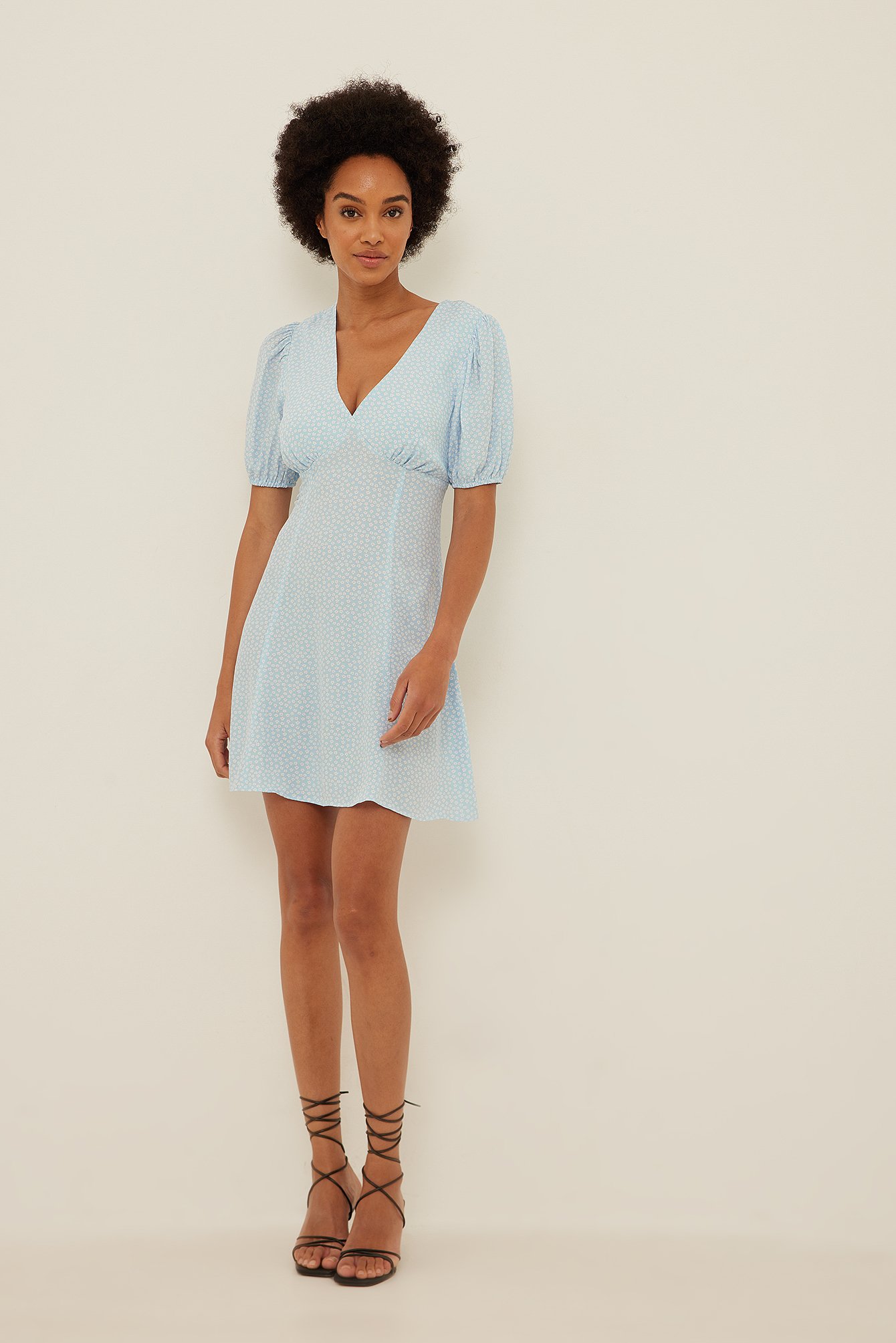 blue v neck mini dress