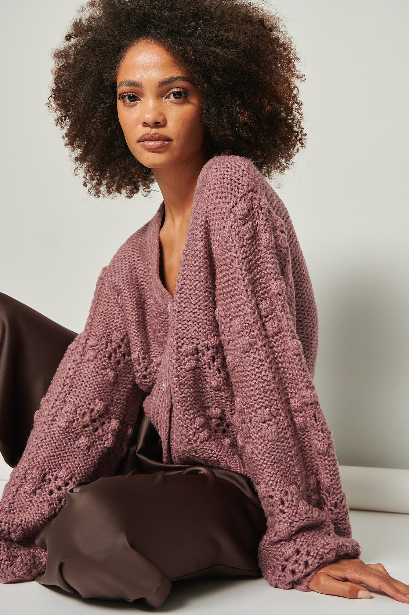 Purple Cardigan Pom Knitted | Pom NA-KD V-Neck Detailed
