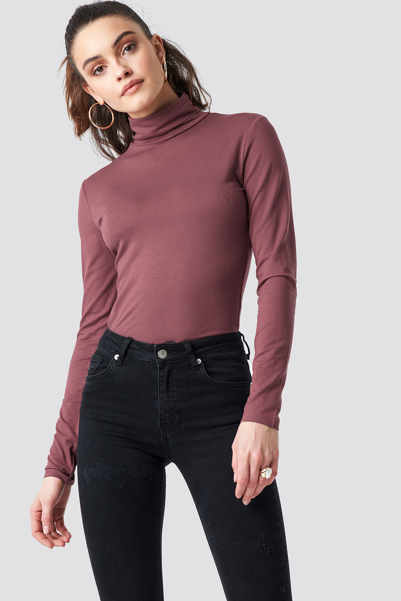 Viscose Long Sleeve Polo Top Dusty Rose | na-kd.com