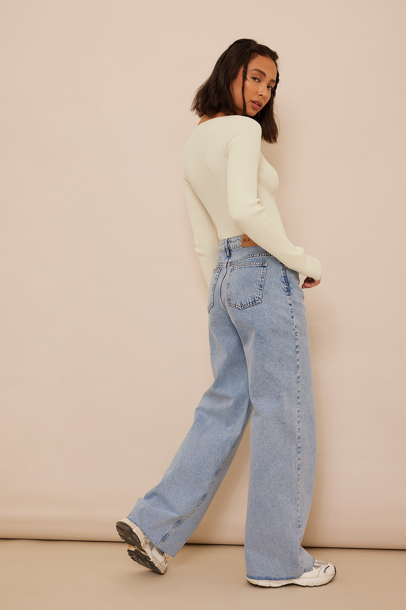 Organic Wide Leg Raw Hem Denim Blue | na-kd.com