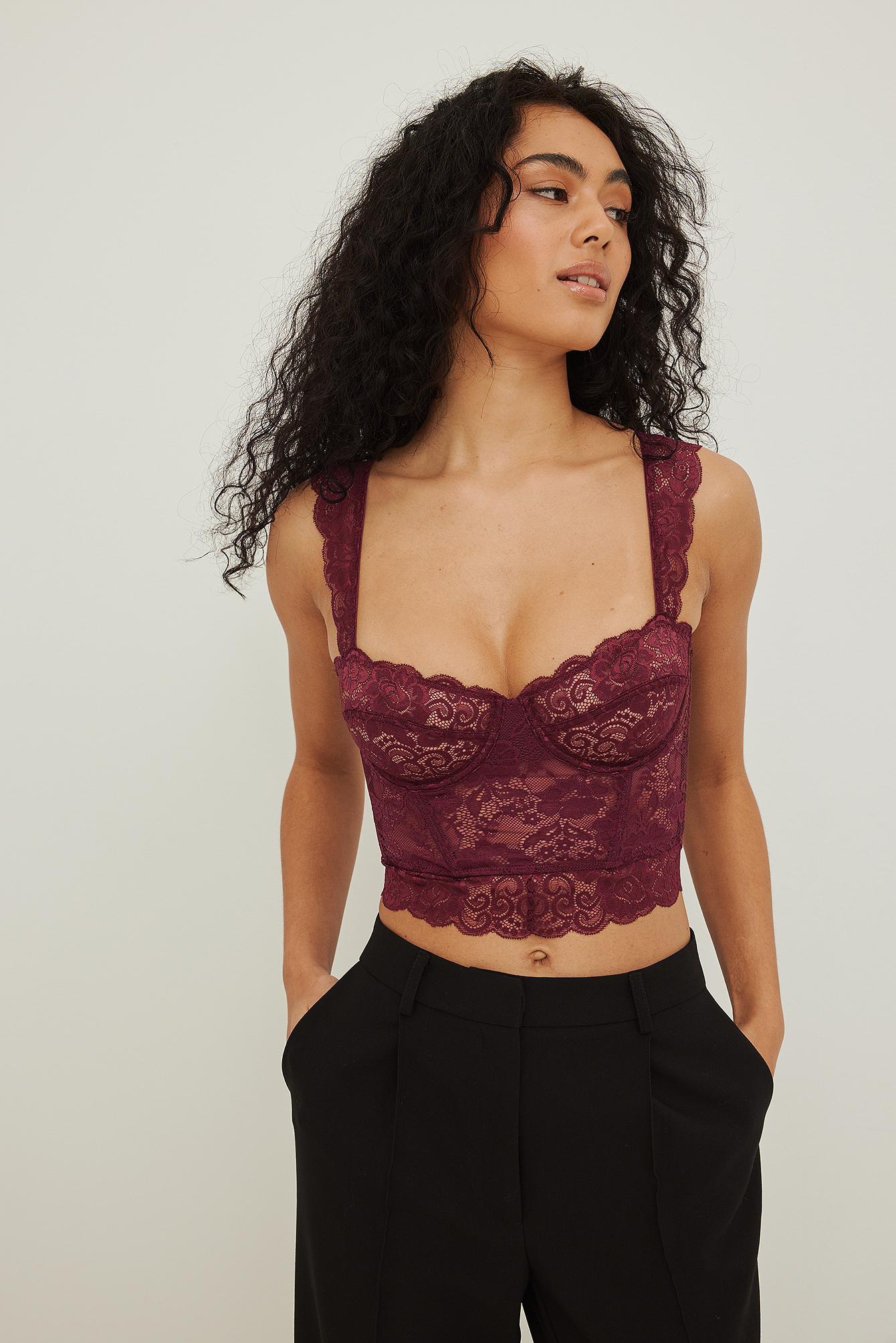 Wide Strap Lace Cup Corset Brown