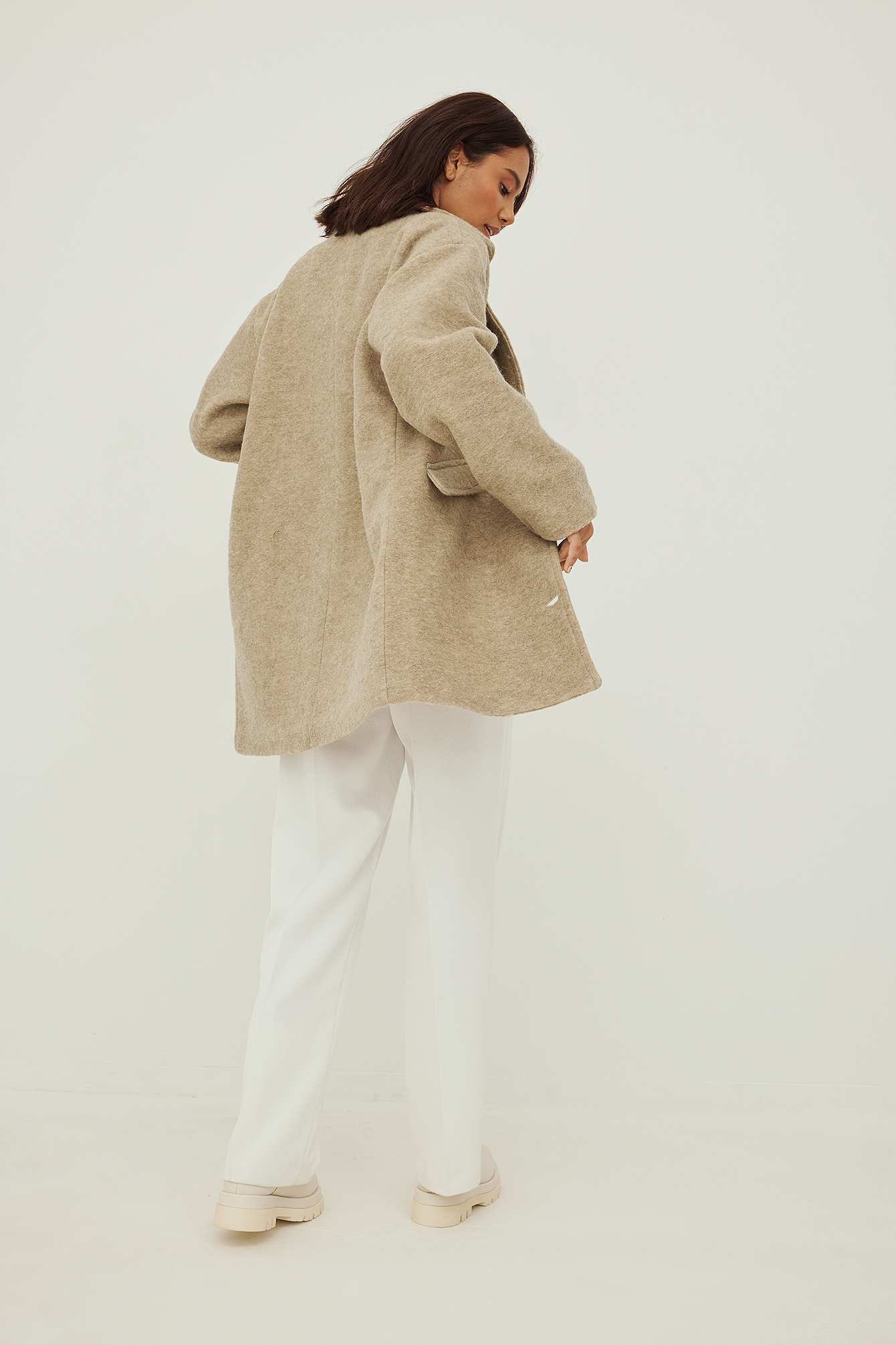 NA-KD x Angelica Blick wool blend coat in beige