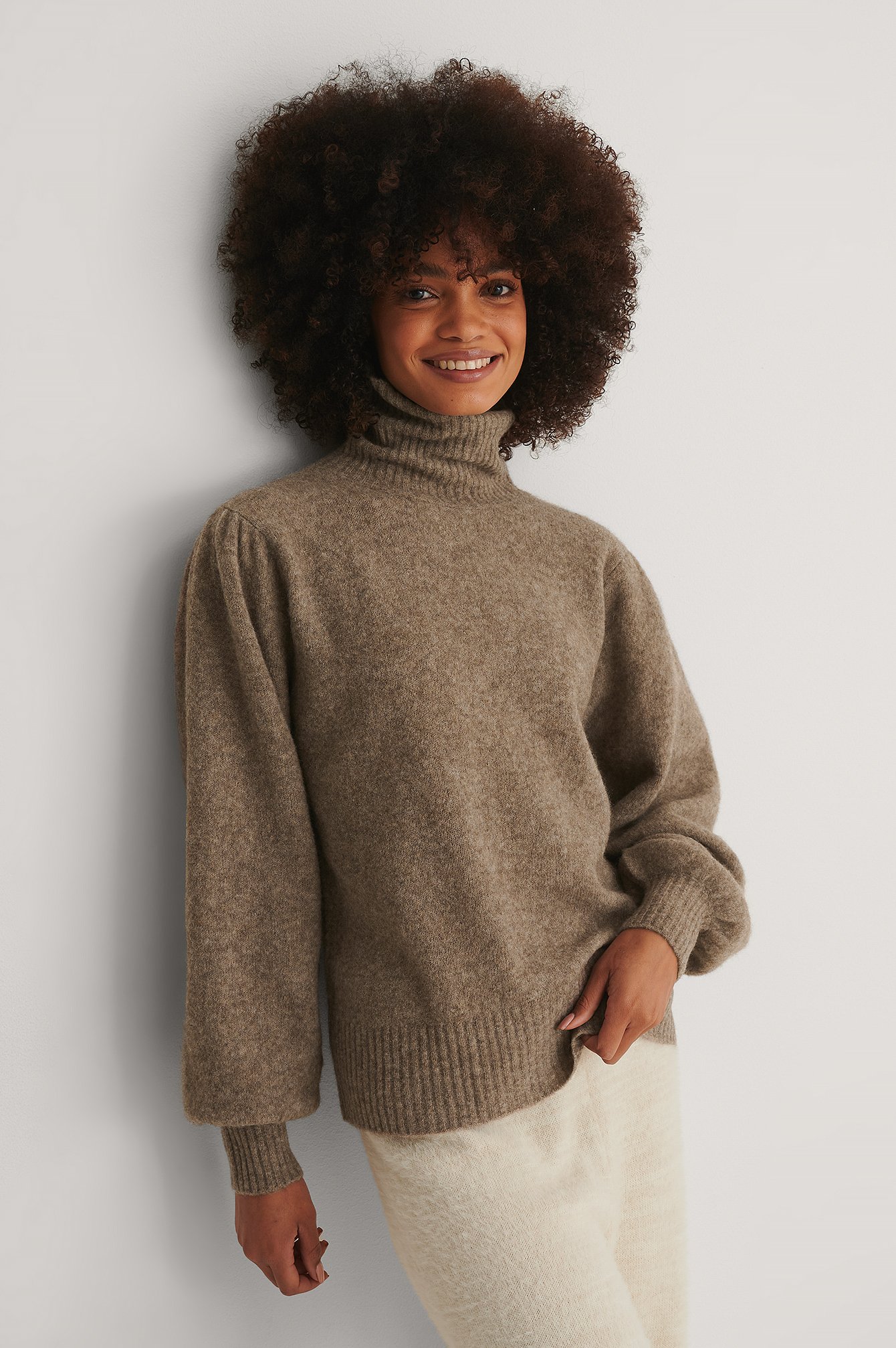 womens brown polo neck jumper