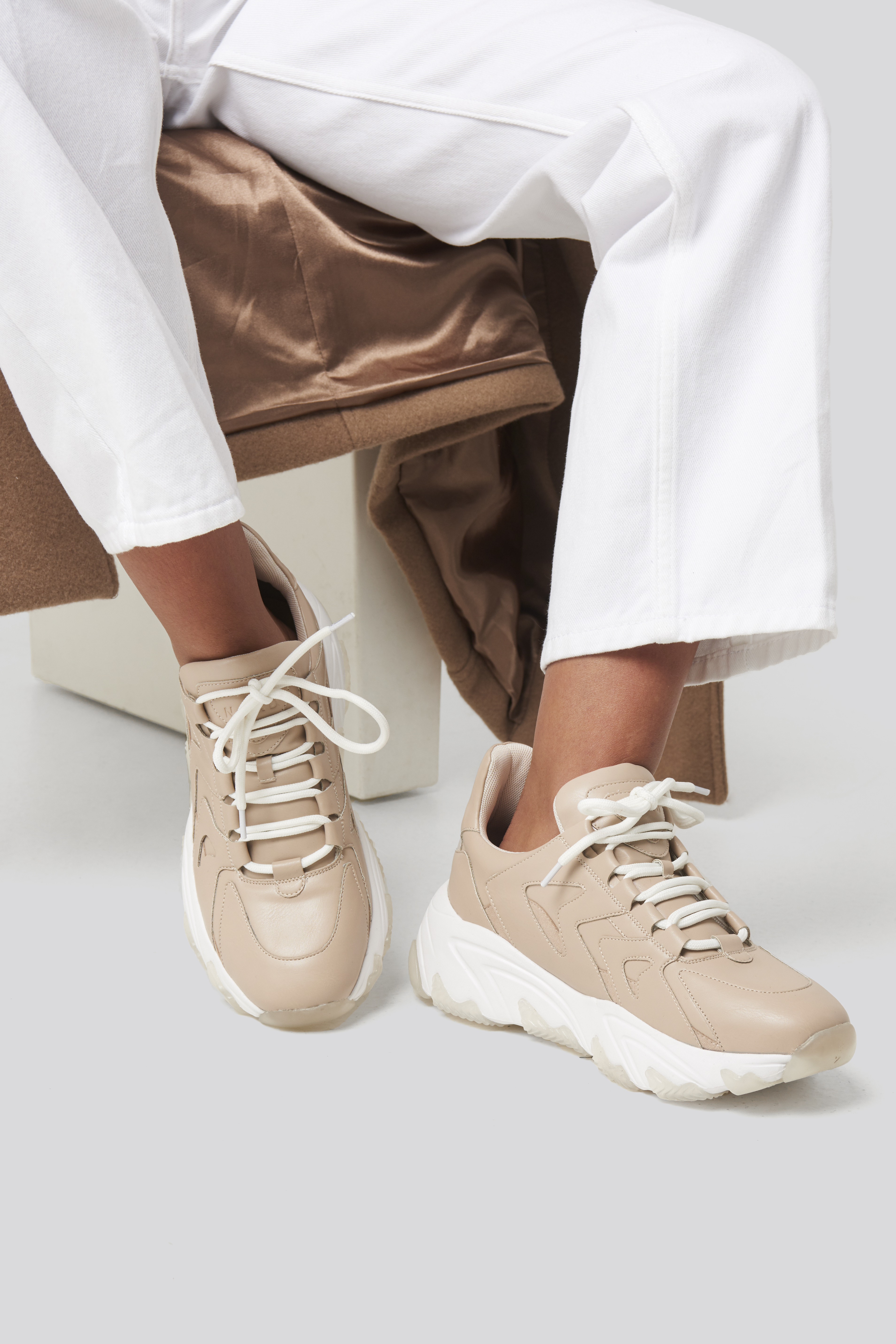 Zig Zag Chunky Trainers Beige | na-kd.com