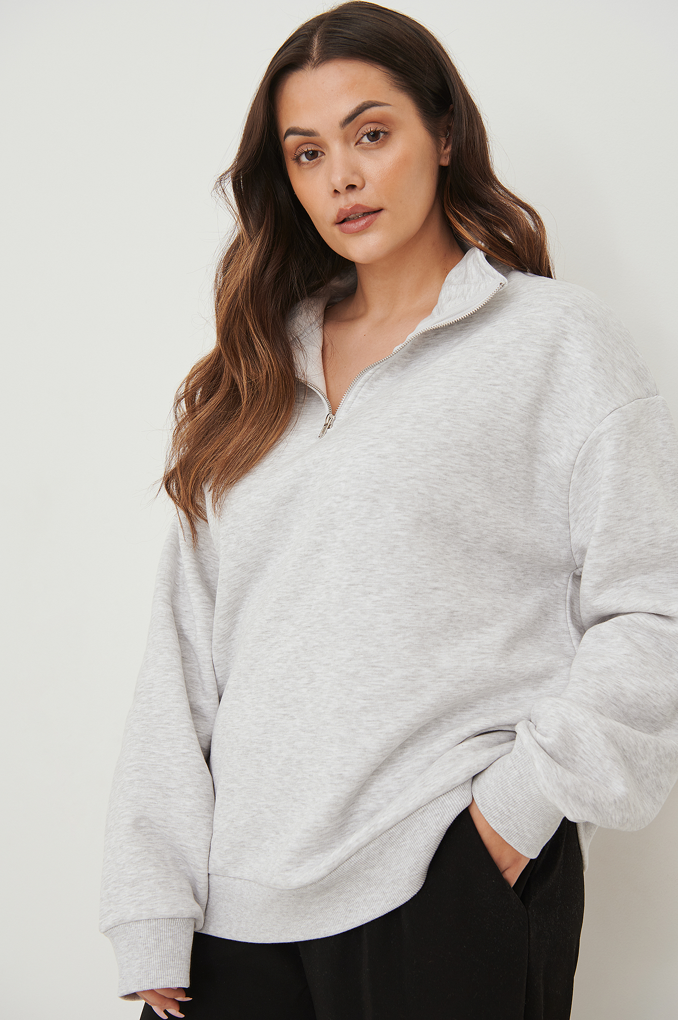 Zip Detail Sweatshirt Grey | NA-KD