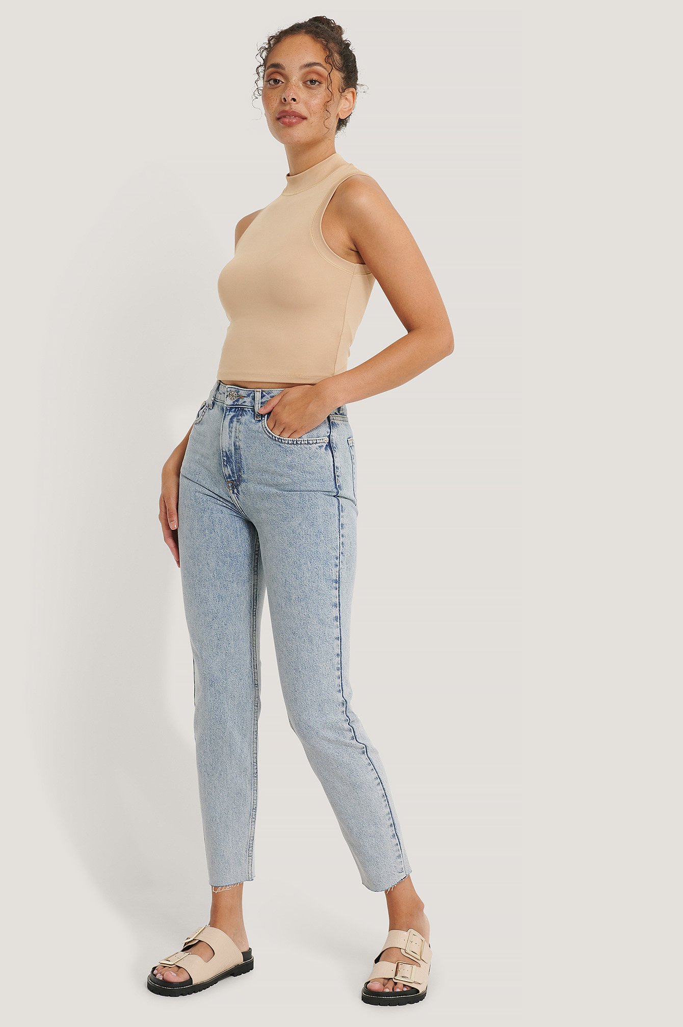 stone washed high waisted jeans
