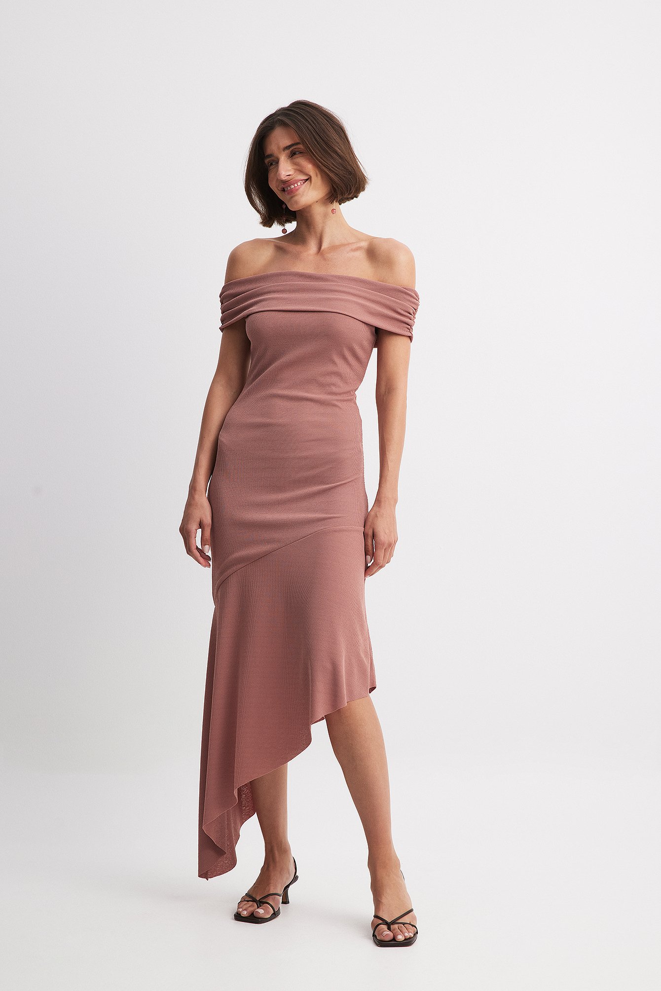 Shop Na-kd Off Shoulder Flounce Midi Dress In Pink