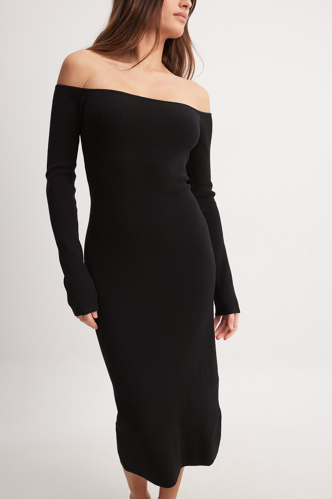 Offshoulder Knitted Midi Dress Black | NA-KD