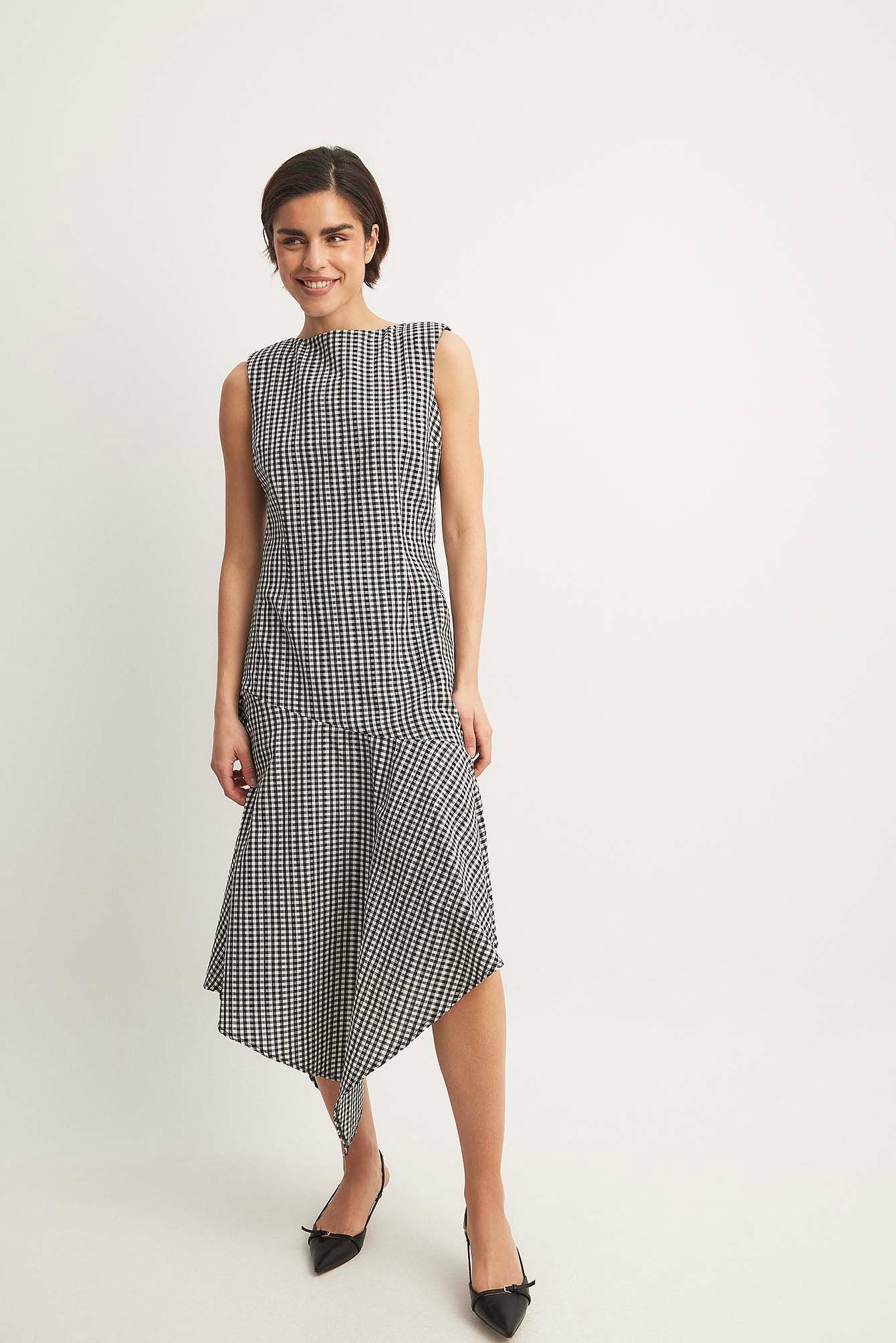 Gingham Sleeveless Midi Dress - Checkered