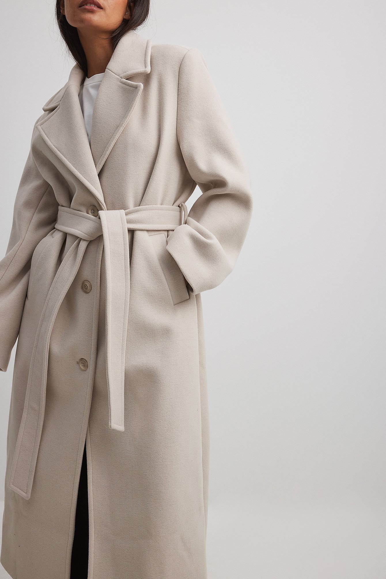 Oversized Belted Coat Beige | NA-KD