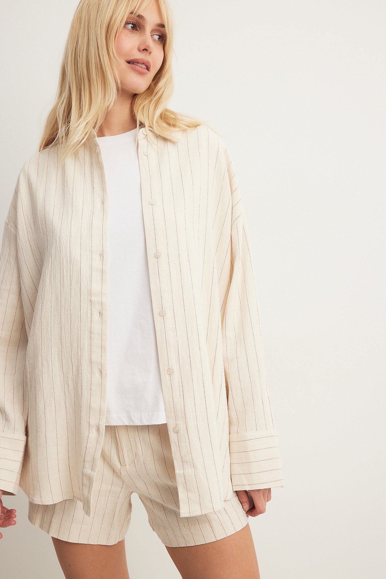 Oversized Linen Blend Shirt Beige | NA-KD