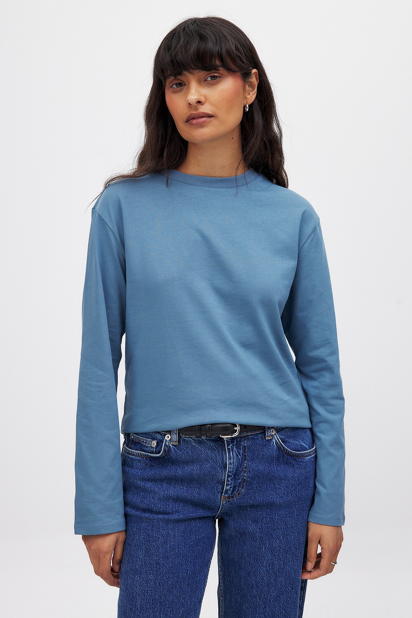 NA-KD Basic Oversize-Oberteil mit langen Ärmeln - Alltags-Oberteile - Blau - S (EU 34-36) - NA-KD / NAKD