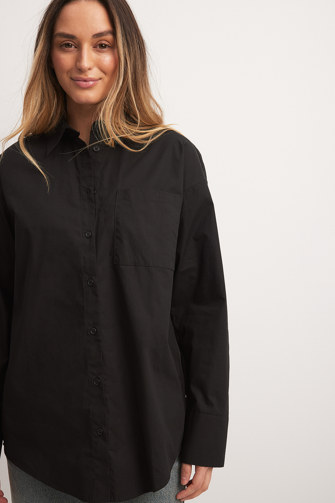 Oversized Pocket Detail Cotton Shirt Black | NA-KD