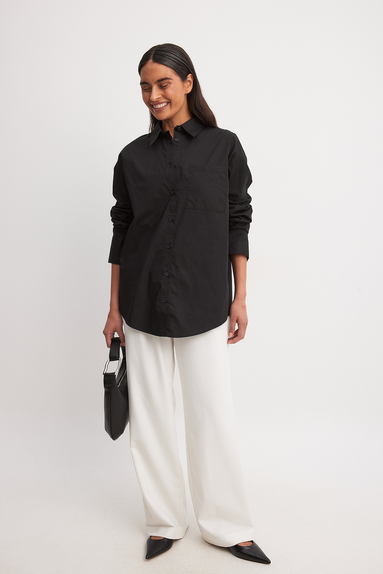 Oversized Pocket Detail Cotton Shirt Black | NA-KD