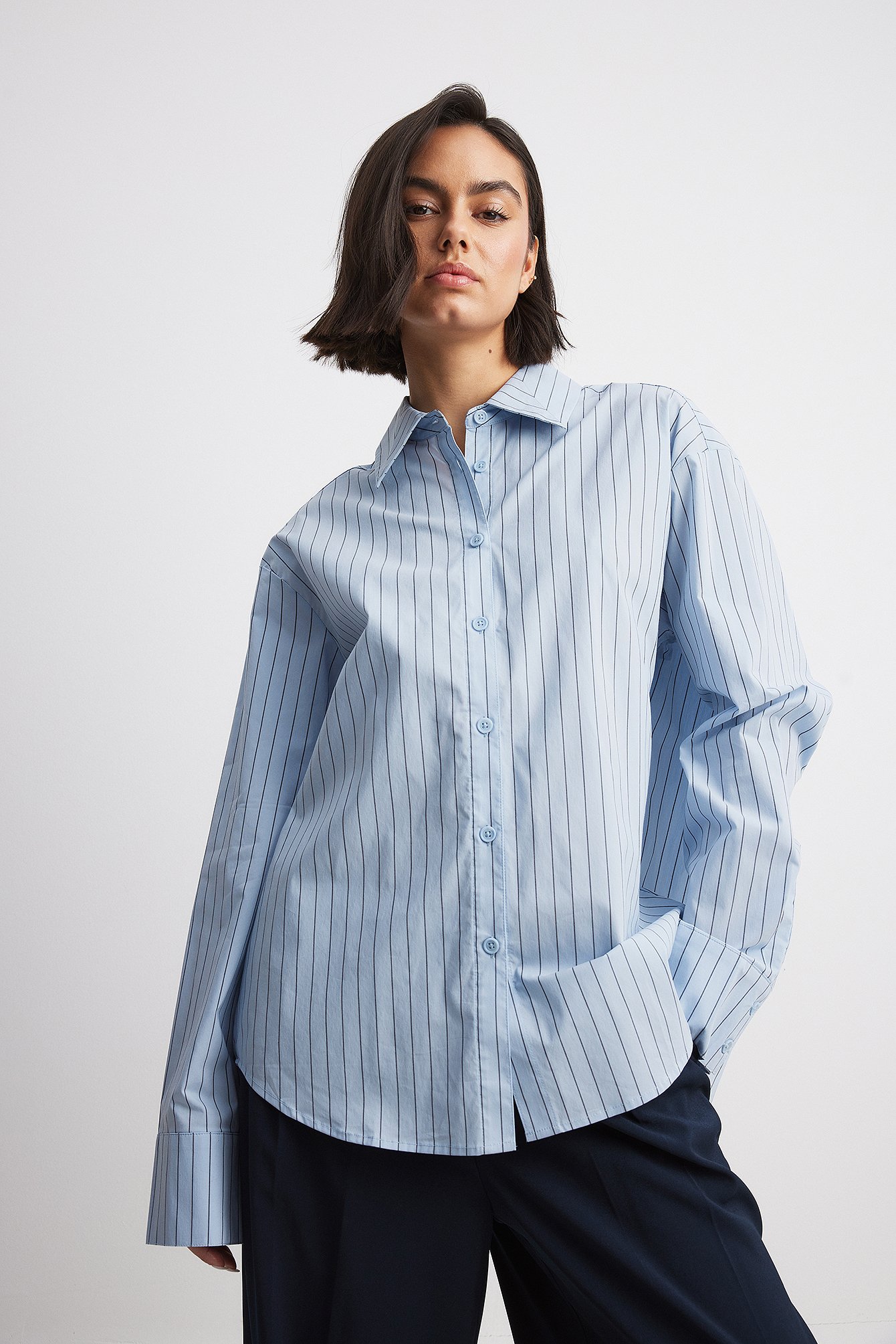 Oversized Striped Cotton Shirt Blue | NA-KD