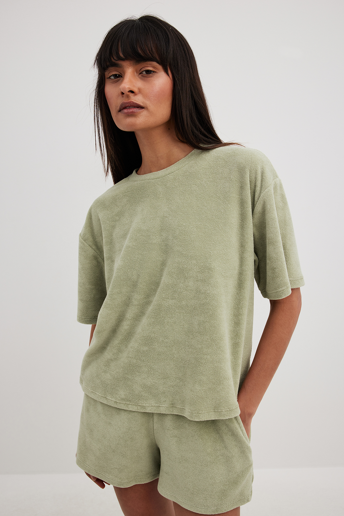 Oversized Terry T-Shirt Green | NA-KD