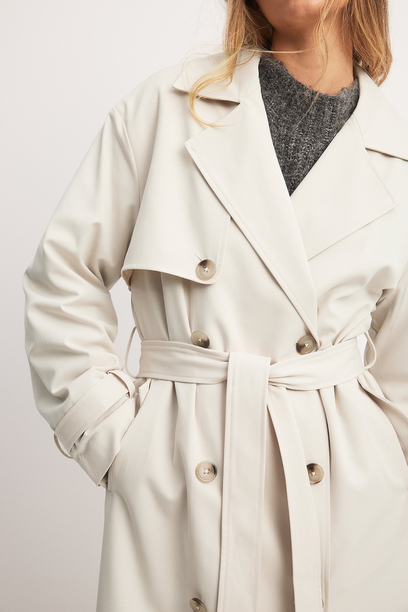 Mango Oversized Trench Coat With Hood in Natural