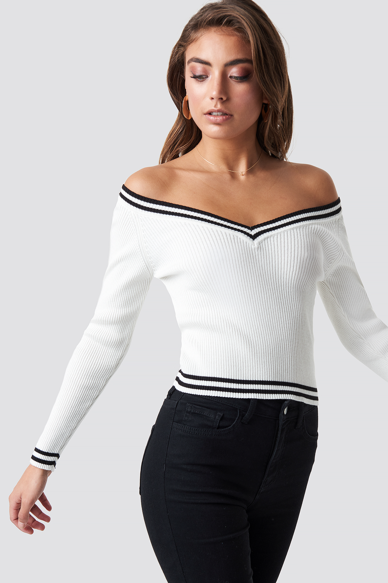 white off the shoulder jumpers