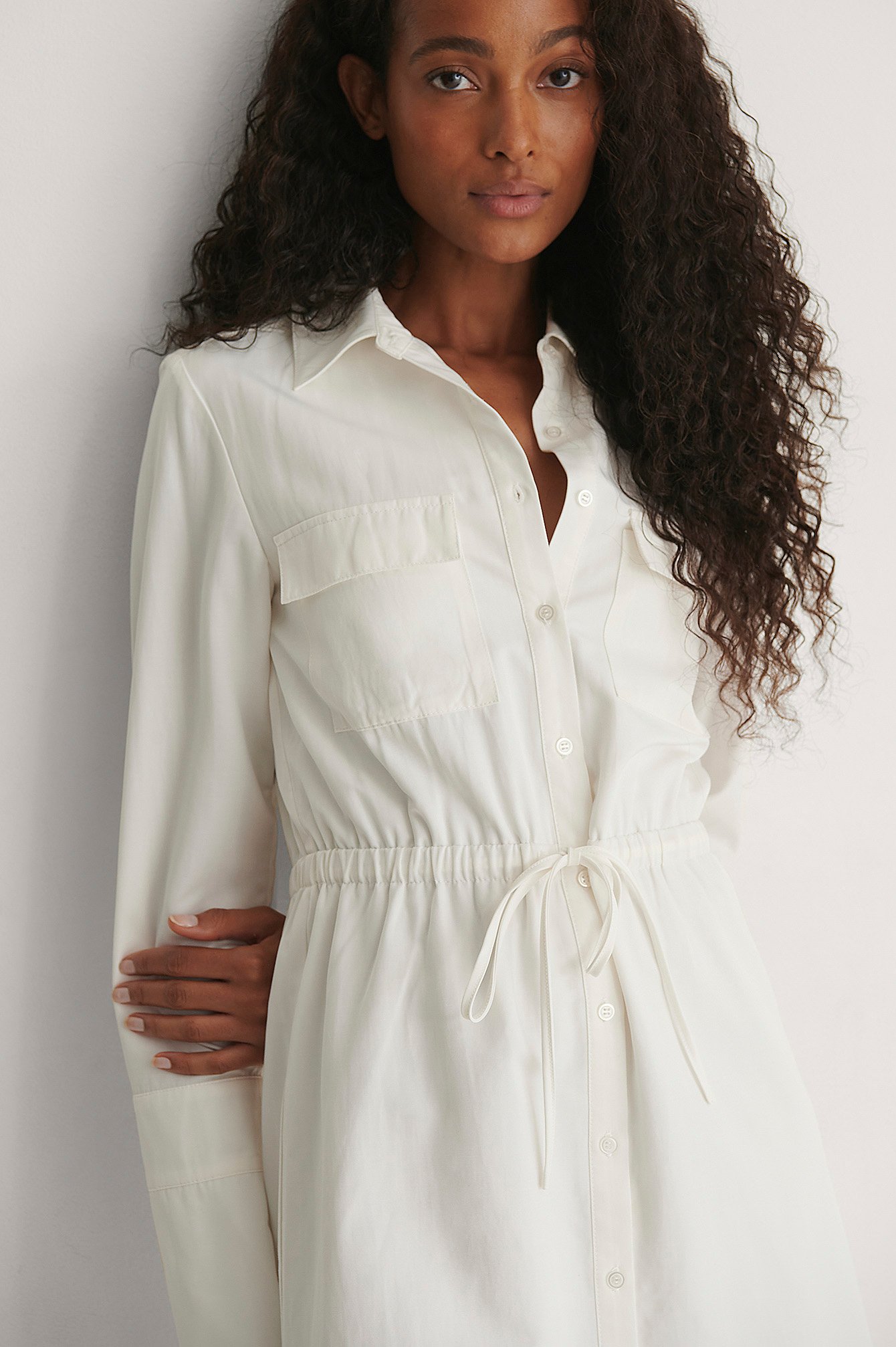 white drawstring waist dress