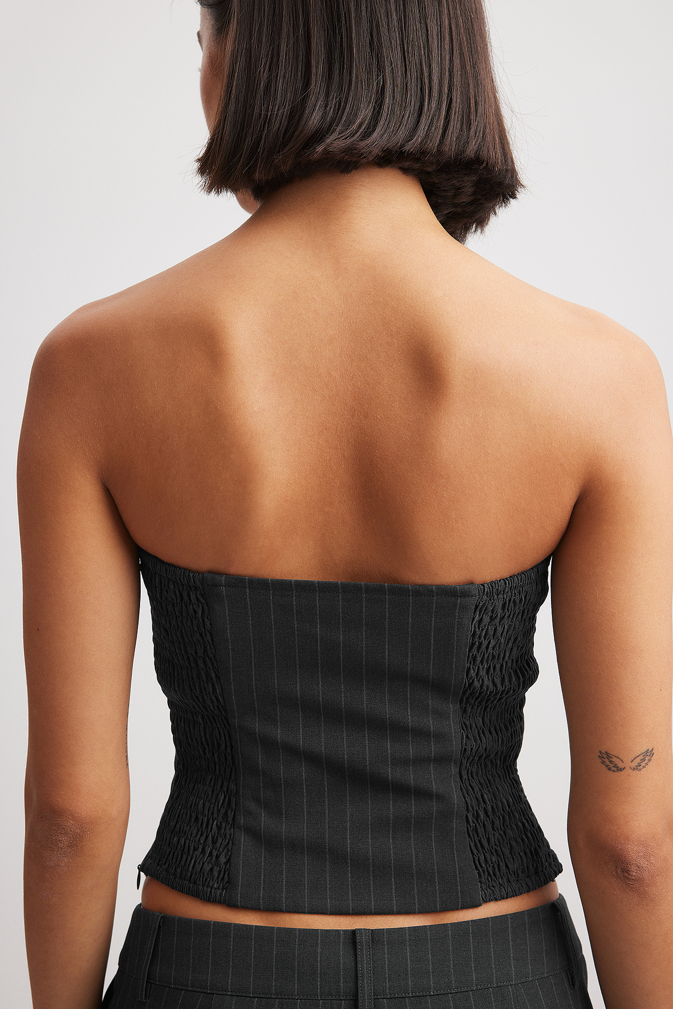 Pinstripe Sequined Crepe Bustier Top