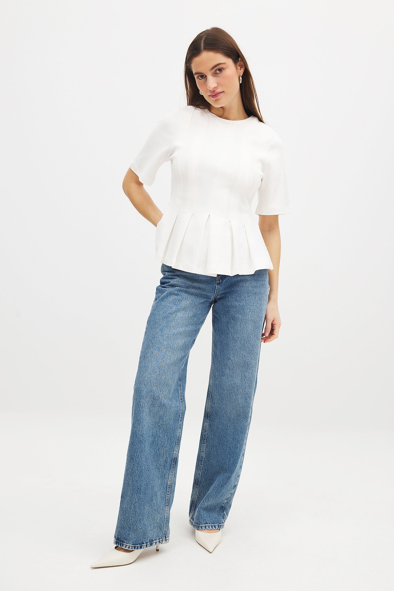 NA-KD Pleated Tee - Tops - Offwhite - M (EU 38-40) - NA-KD / NAKD