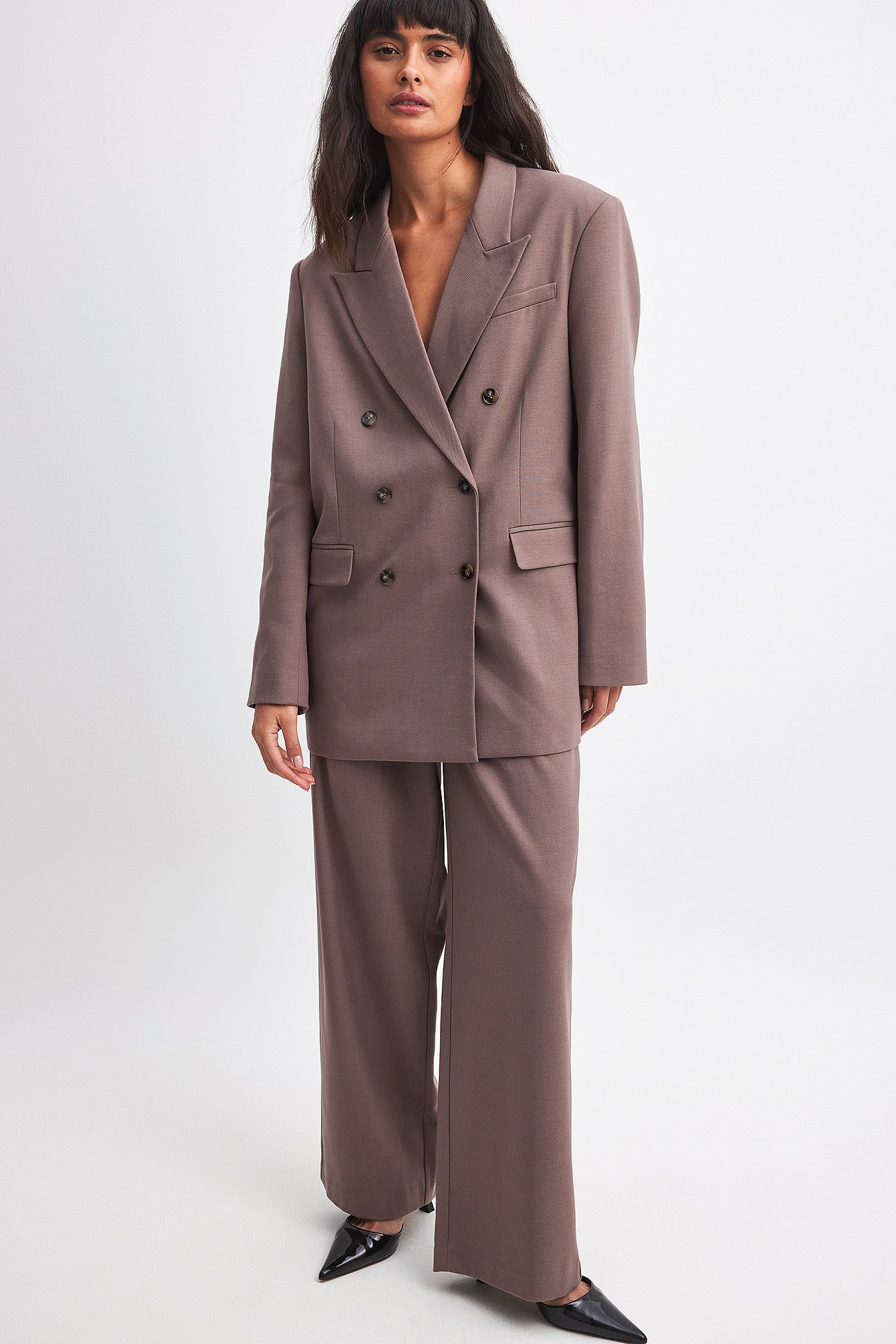 Pleated Wide Leg Suit Pants Brown | NA-KD