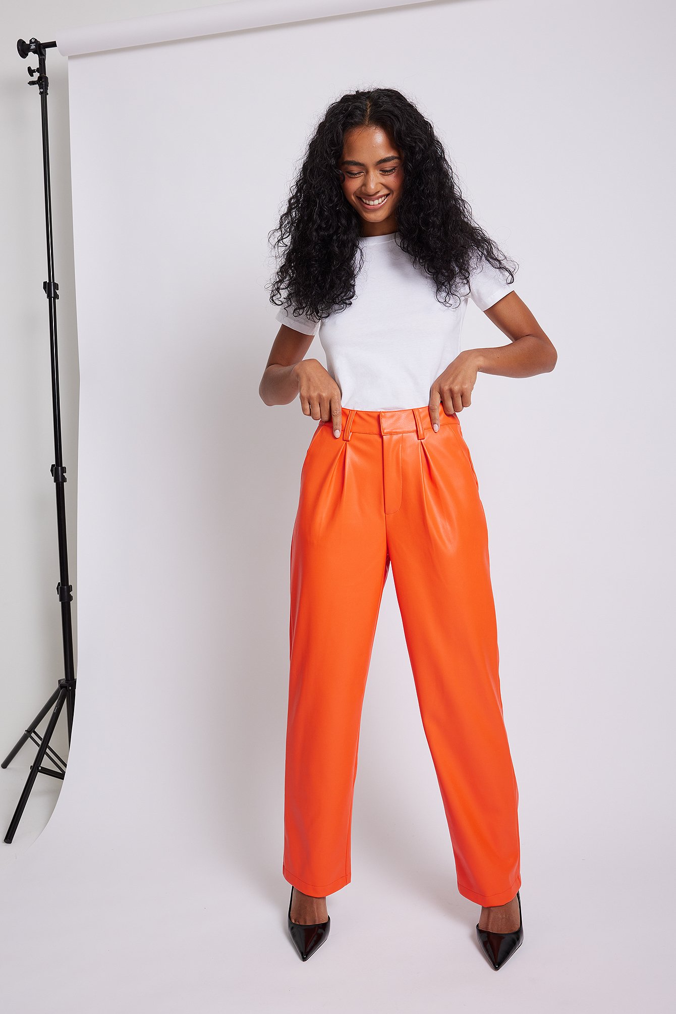 Orange 100% Cotton High Waist Wide Leg Trousers Fiyatı