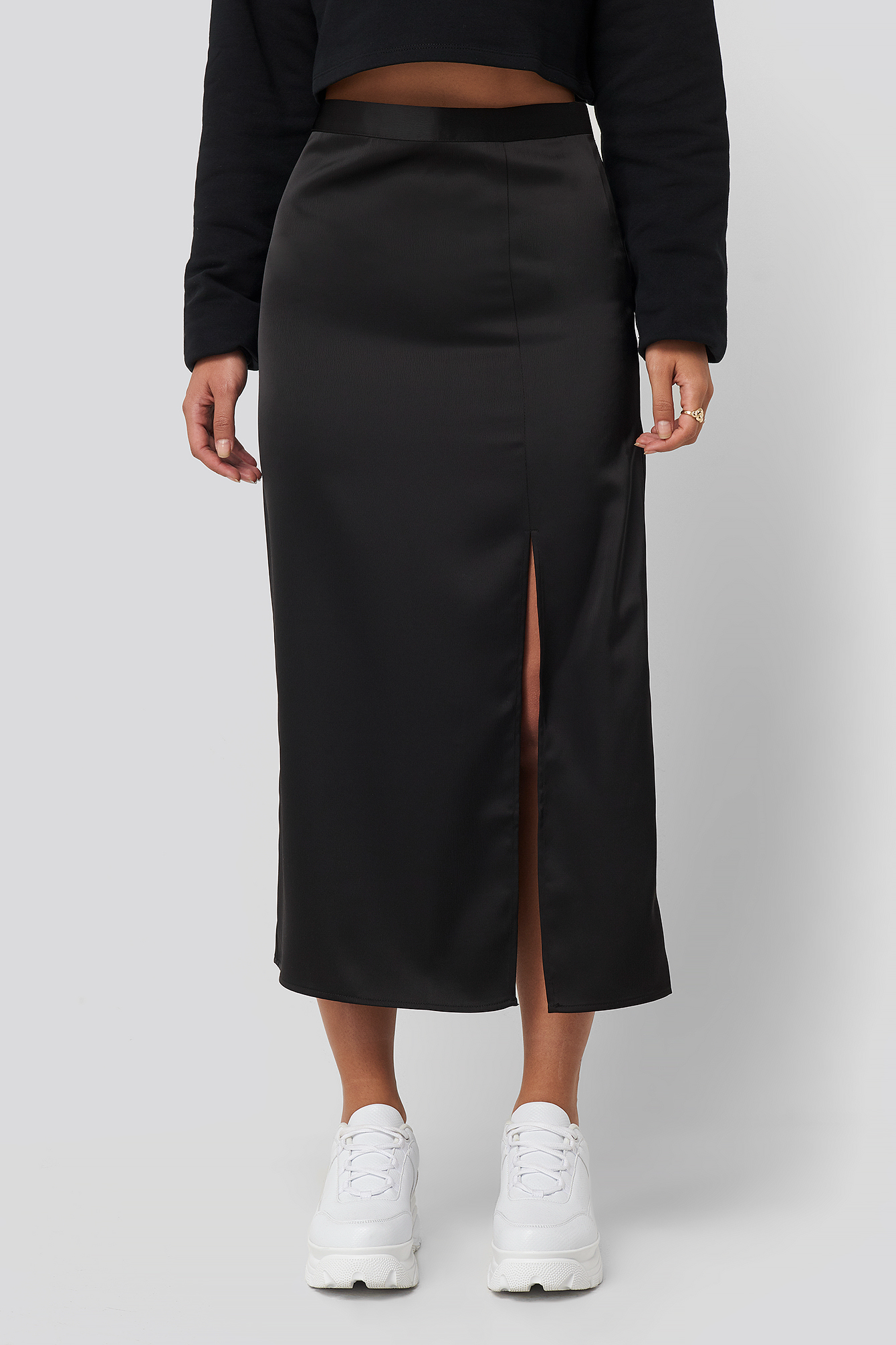 Slit Satin Skirt Black | na-kd.com