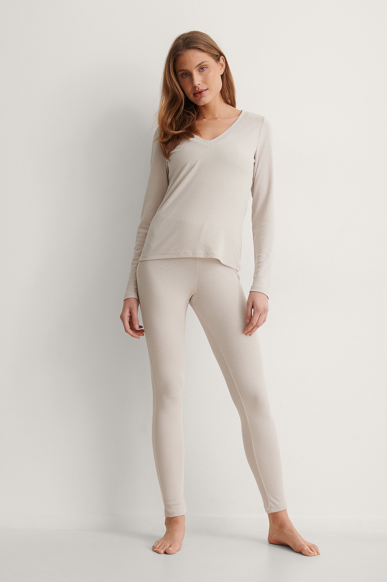 Soft Ribbed High Waist Tights Offwhite
