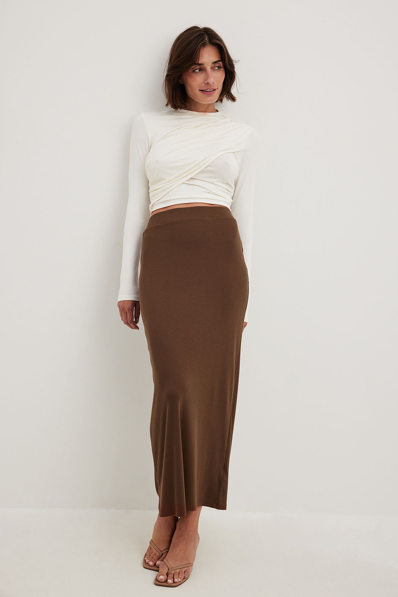 Rib Maxi Skirt Brown | NA-KD