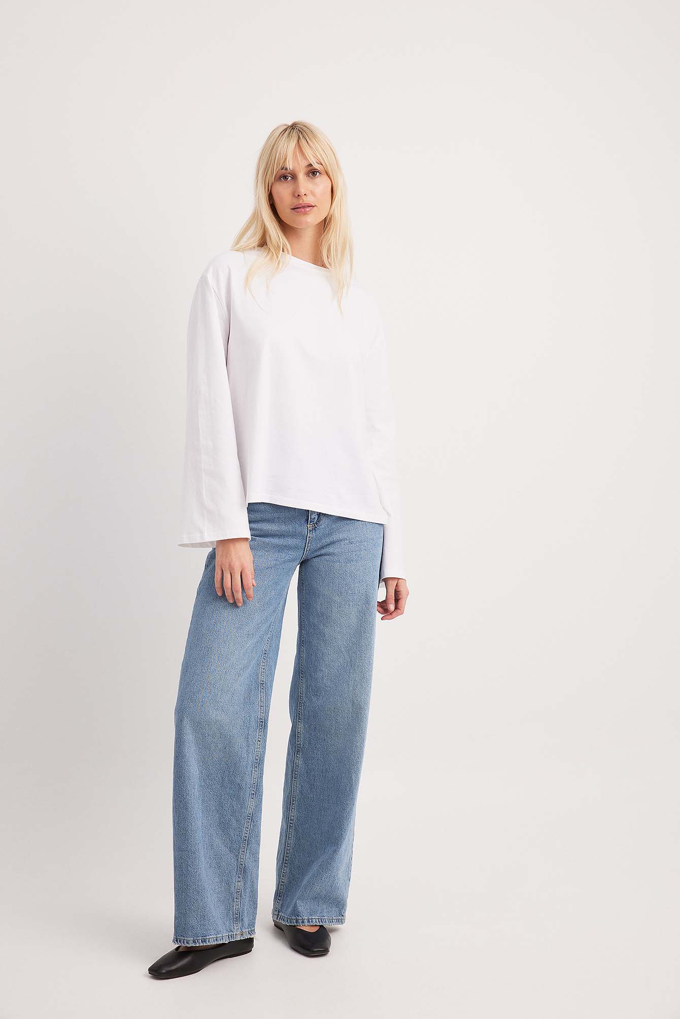 NA-KD Round Neck Wide Sleeve Top - Tops - White - XX-Small - NA-KD / NAKD