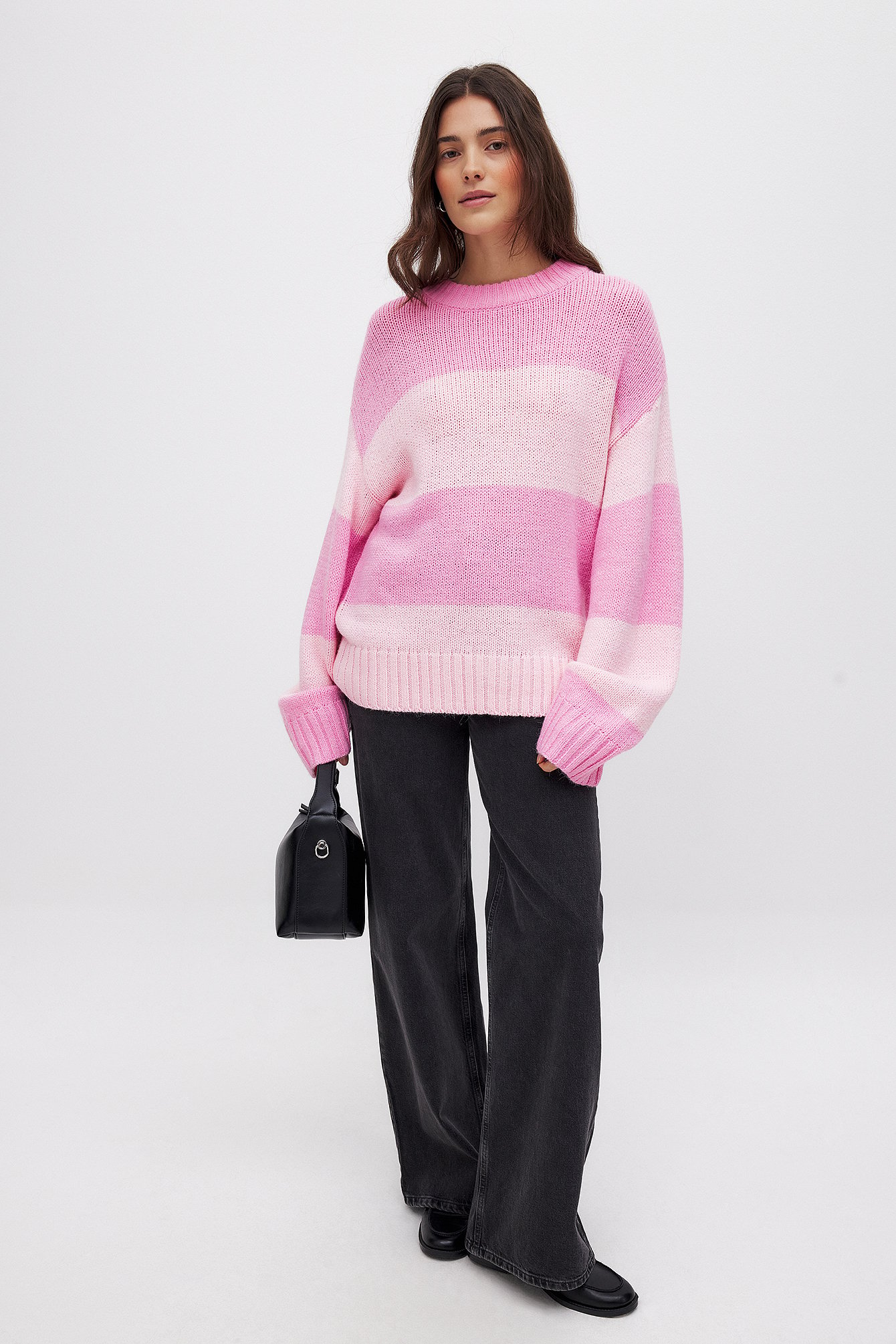 NA-KD Gebreide gestreepte trui met ronde hals - Oversized Truien - Roze,Stripe - X-Large - NA-KD / NAKD