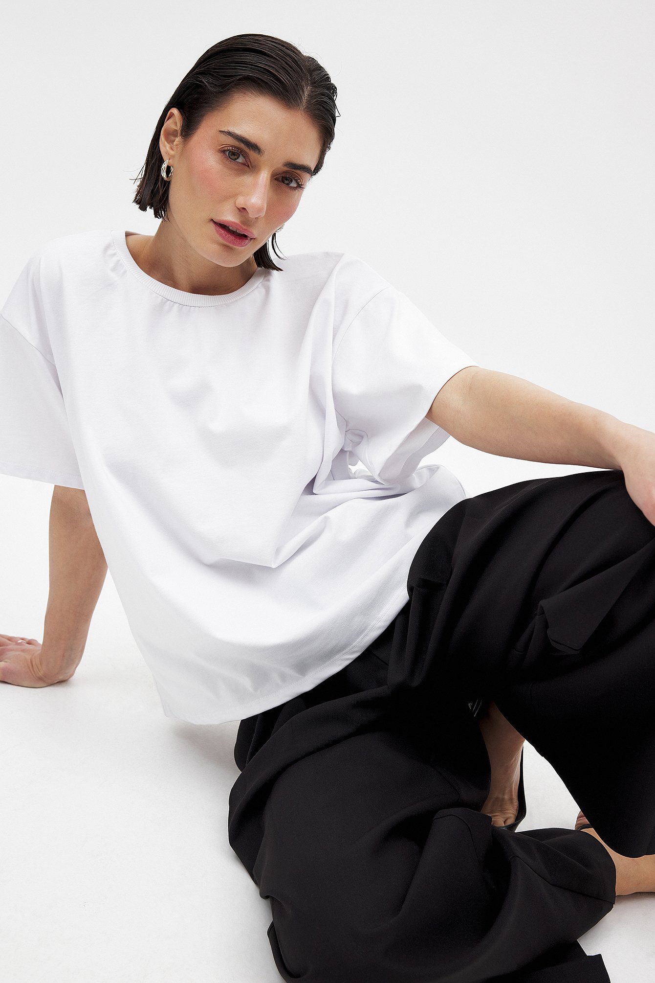 NA-KD Basic Oversized zwaar T-shirt met ronde hals - T-Shirts - Wit - XS (EU 32) - NA-KD / NAKD