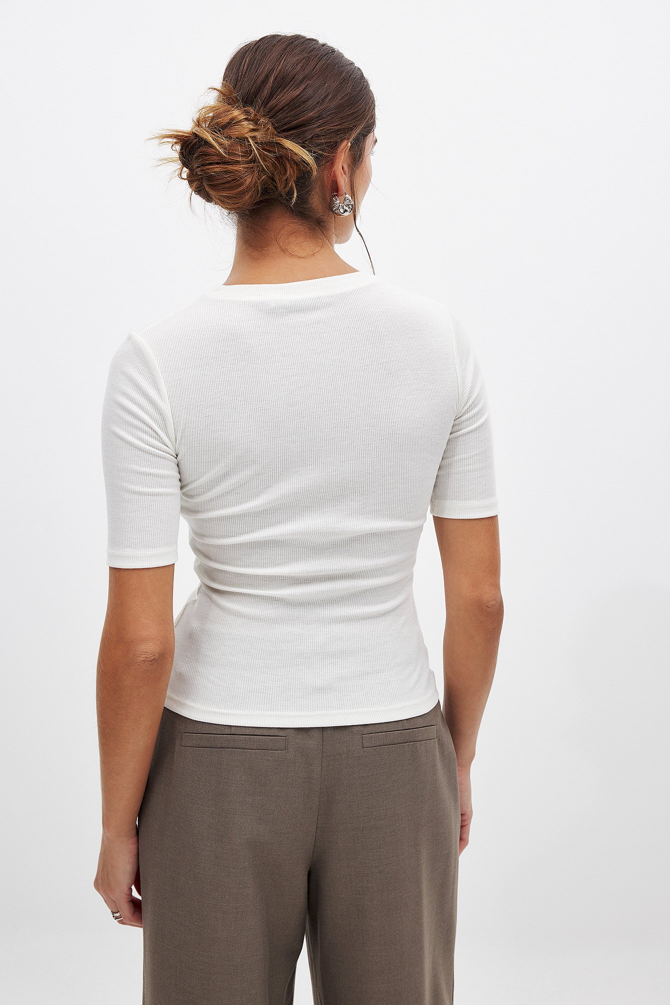 NA-KD Basic Round Neck Ribbed Top - Tops - Offwhite - XX-Large - NA-KD / NAKD