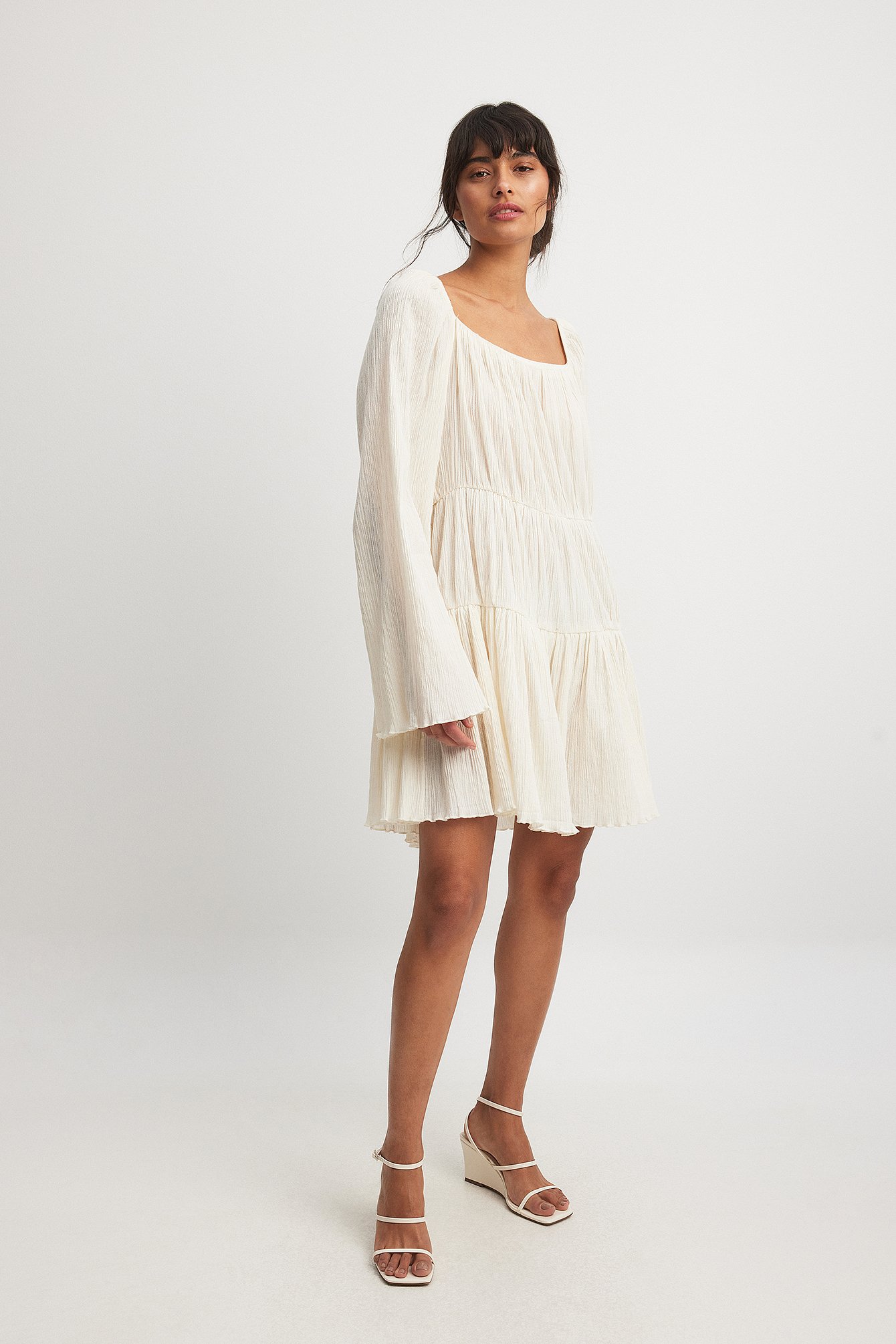 NA-KD Ruched Detail Long Sleeve Mini Dress - Festival Dresses - Offwhite - EU 32 - NA-KD / NAKD