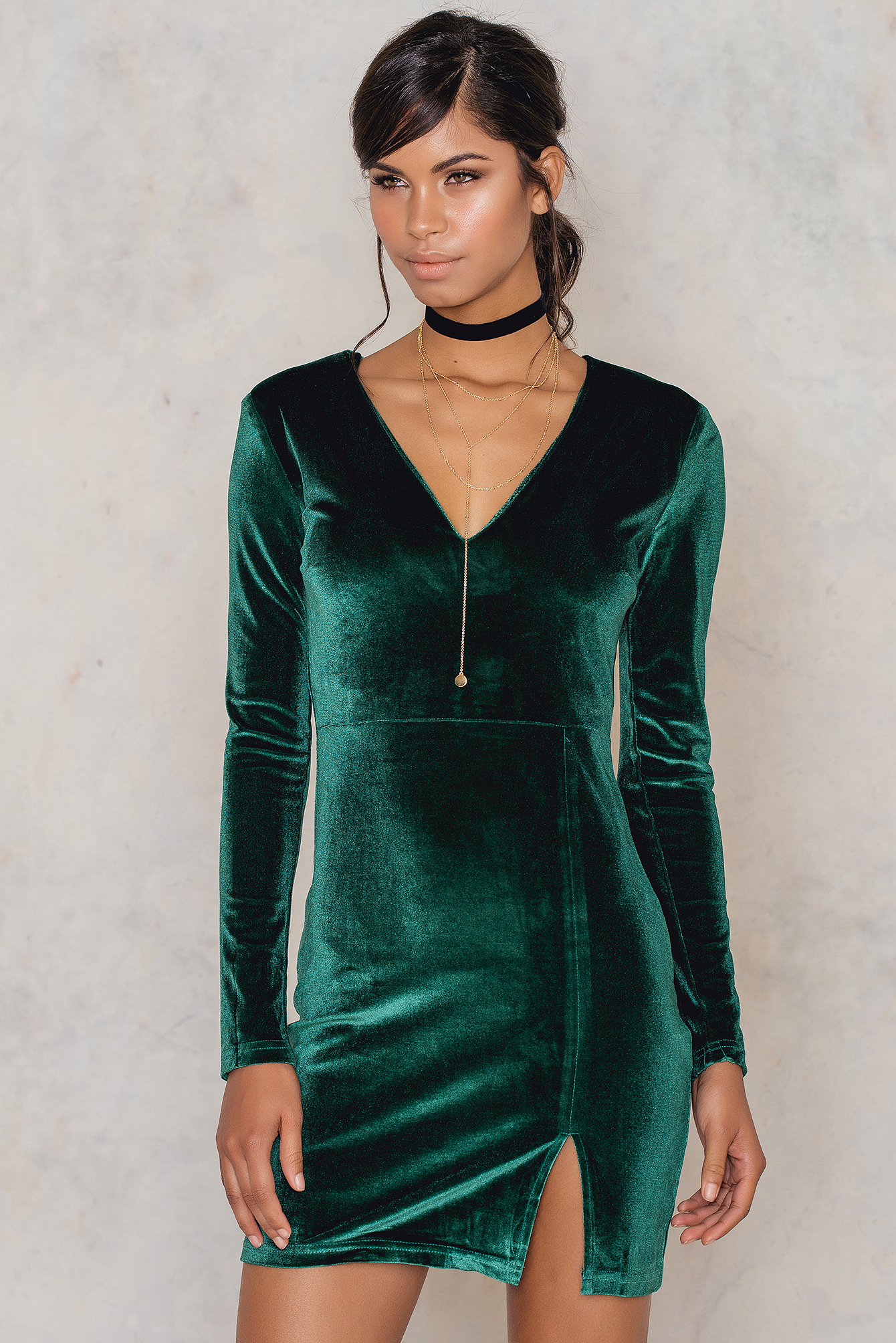 Caroline velvet dress Green | NA-KD