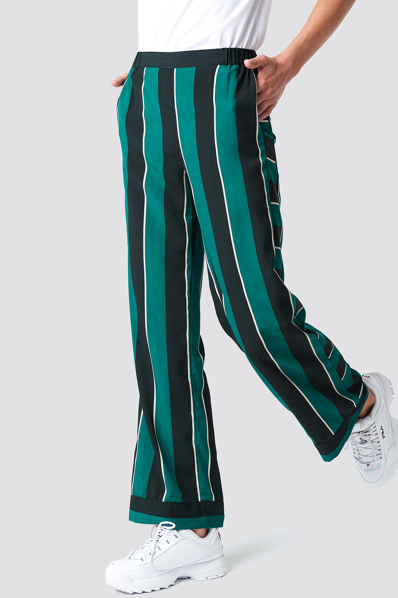 red and green striped pants