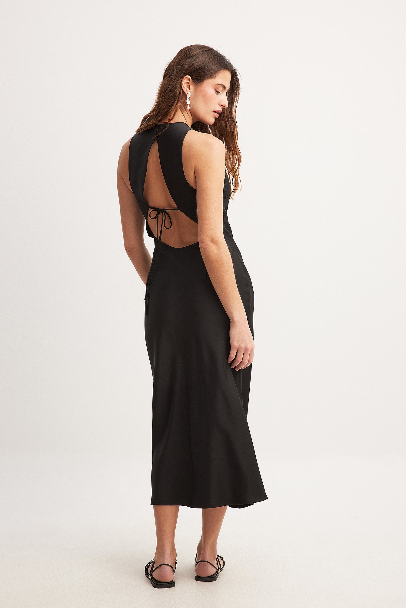 Satin Open Back Midi Dress Black NA KD