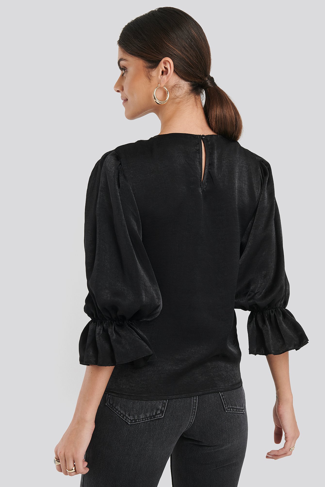 Satin Balloon Sleeve Blouse Black | na-kd.com