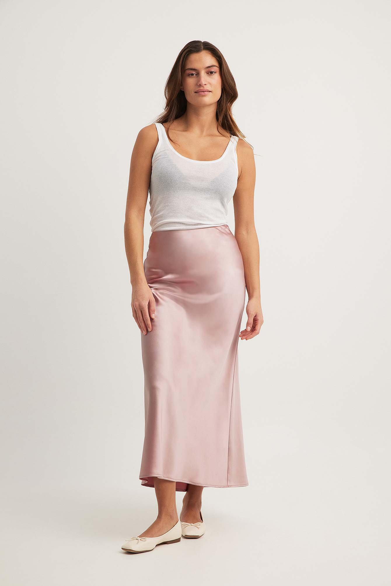 Pink satin pencil skirt best sale