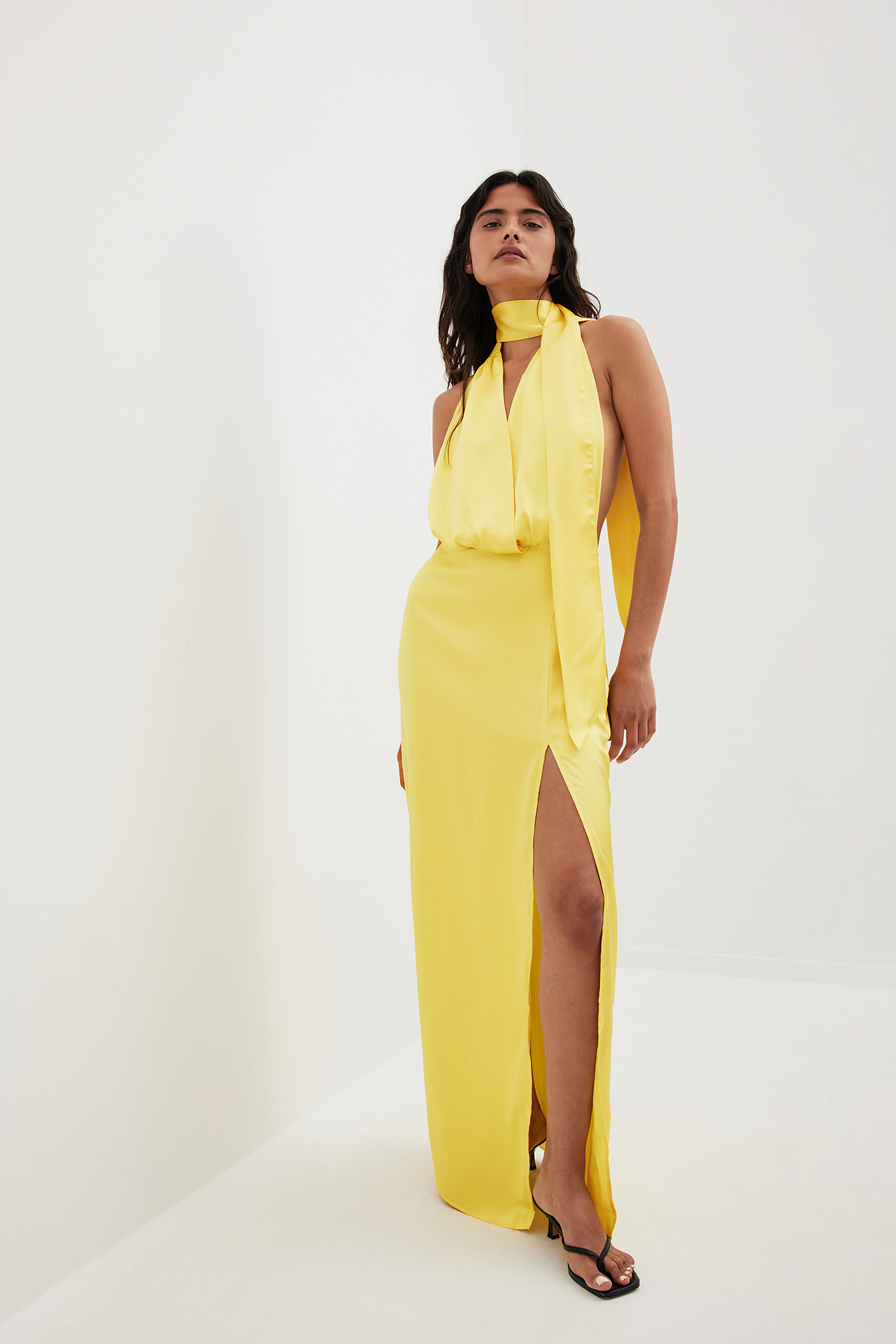 Halterneck High Slit Maxi Dress Yellow