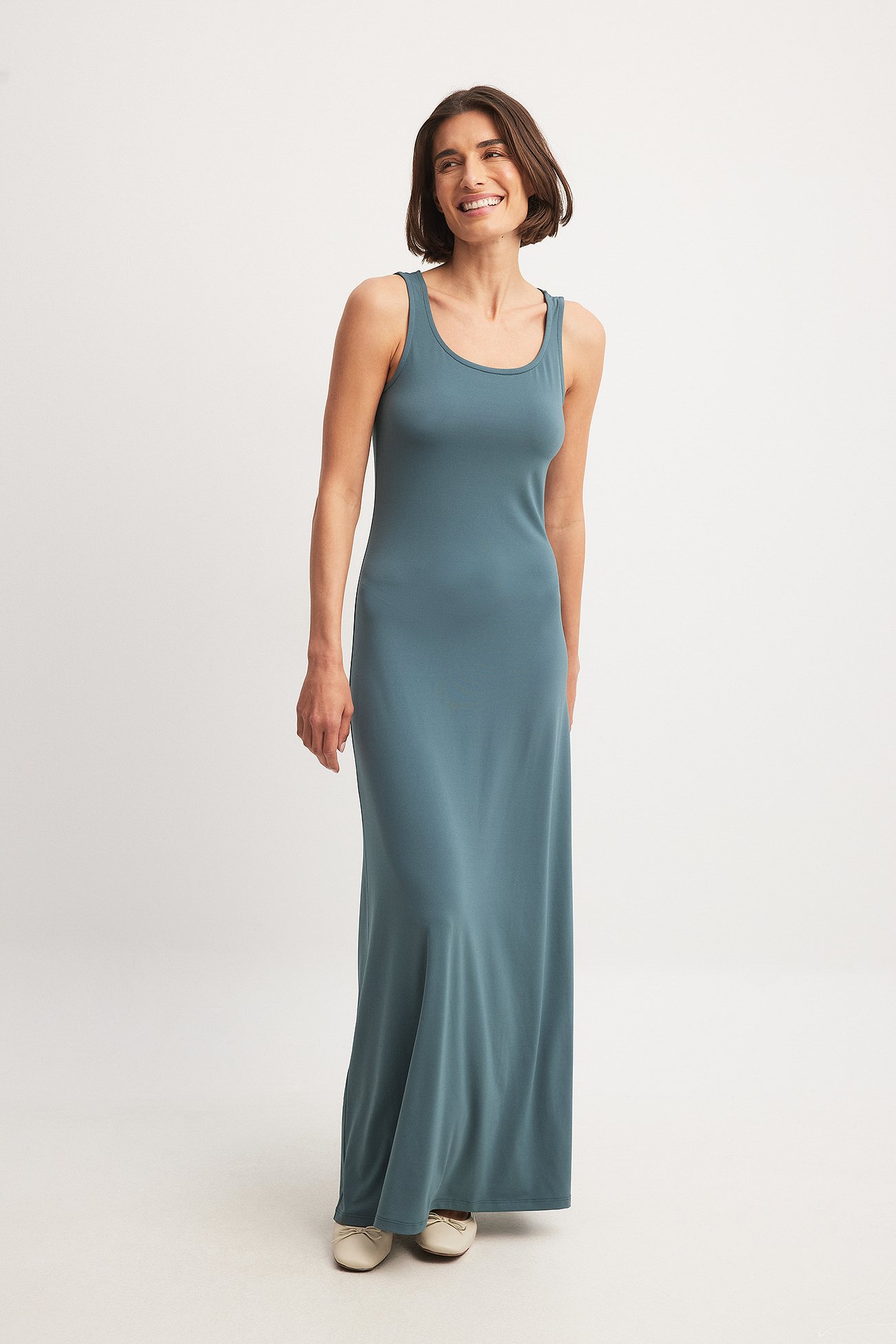 NA-KD Maxi-Tank-Kleid mit Rundhalsausschnitt - Grey