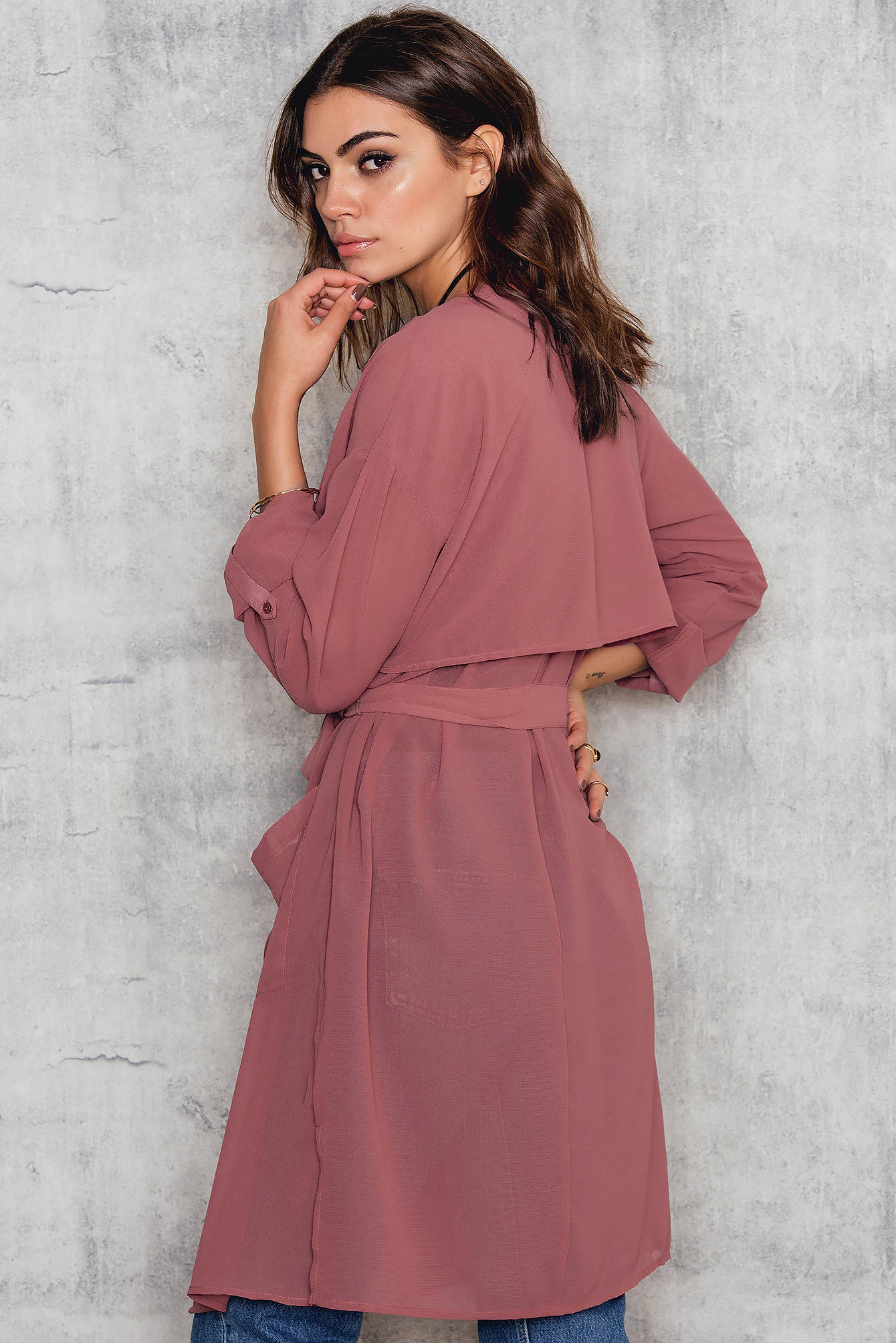 Pink sheer clearance trench coat